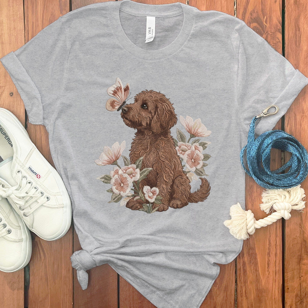 Chocolate Doodle Butterfly Kiss T-Shirt in Athletic Heather / M by Puppy Jo