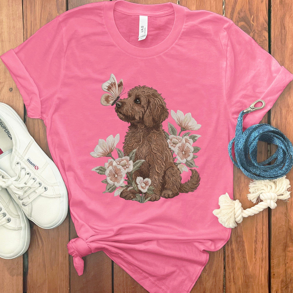 Chocolate Doodle Butterfly Kiss T-Shirt in Charity Pink / M by Puppy Jo