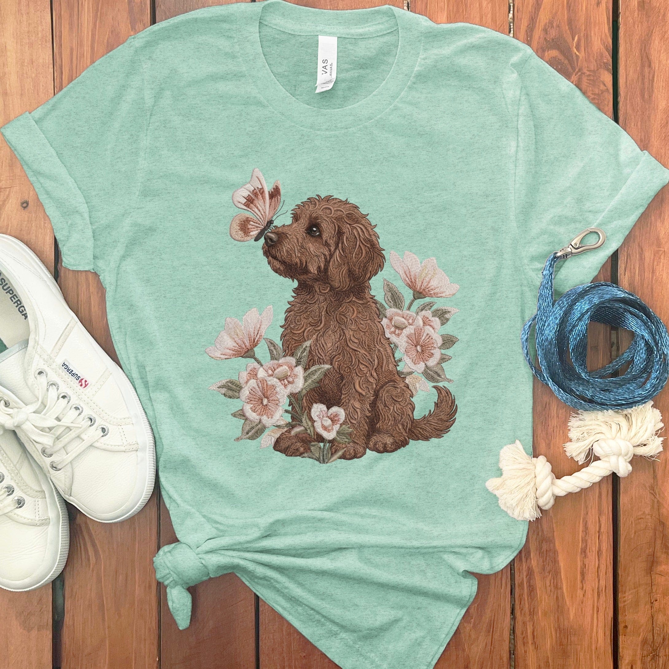 Chocolate Doodle Butterfly Kiss T-Shirt in Heather Mint / M by Puppy Jo