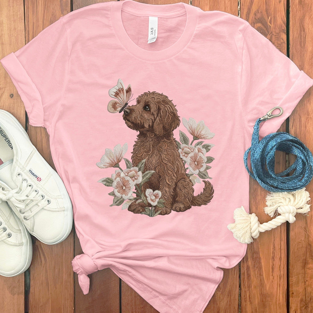 Chocolate Doodle Butterfly Kiss T-Shirt in Pink / M by Puppy Jo