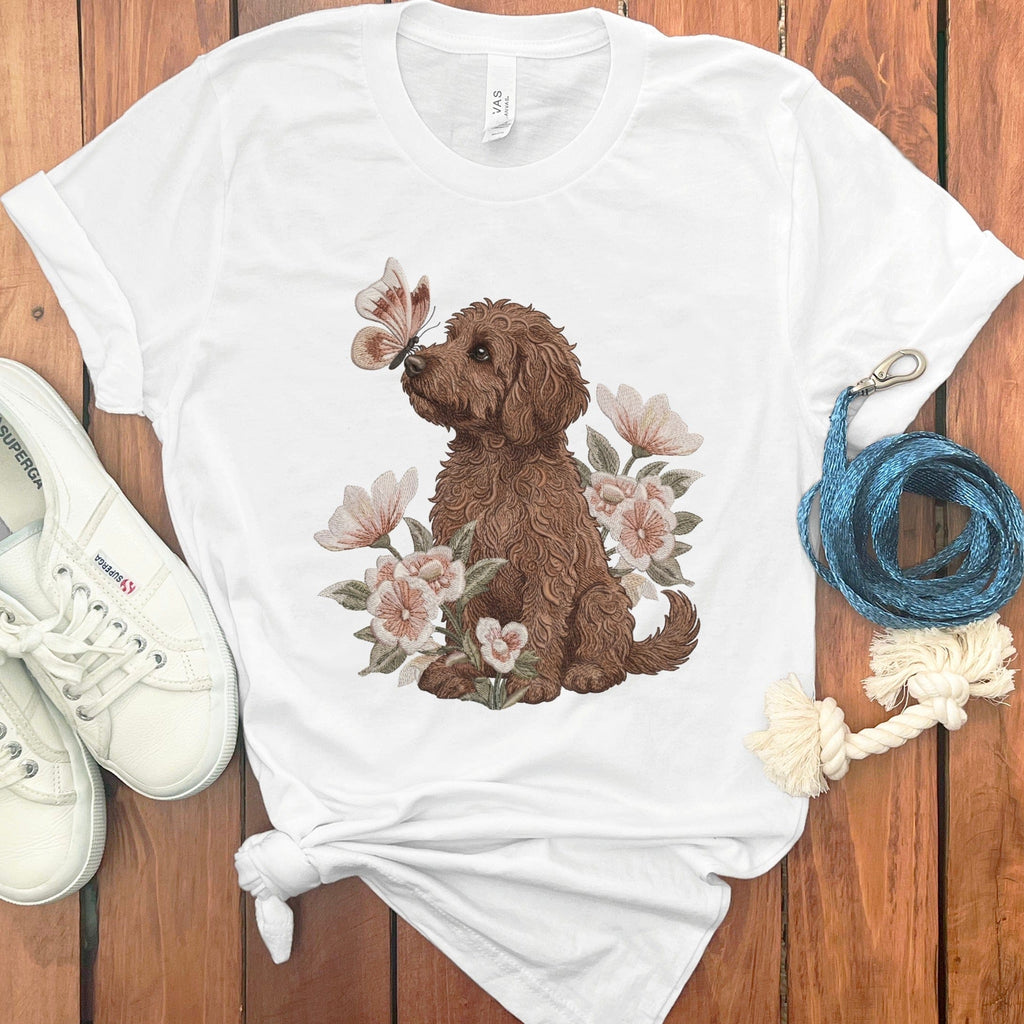 Chocolate Doodle Butterfly Kiss T-Shirt in White / M by Puppy Jo