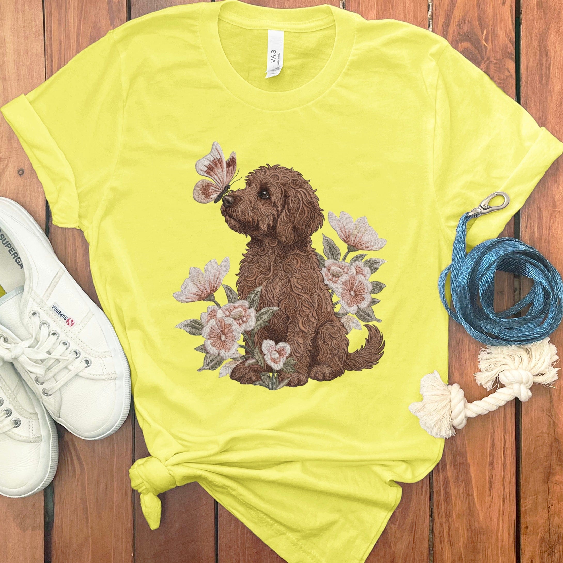 Chocolate Doodle Butterfly Kiss T-Shirt in Yellow / M by Puppy Jo