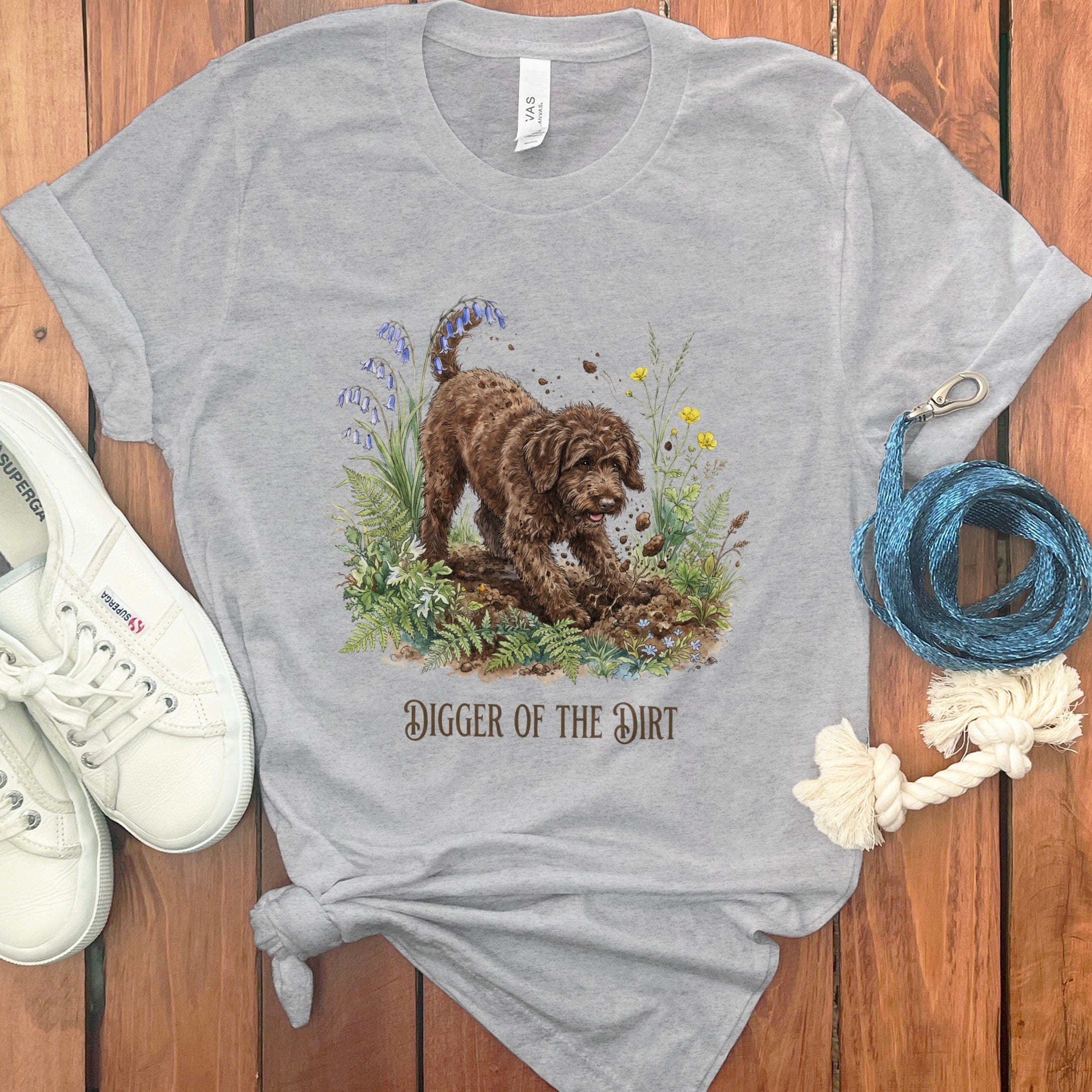 Chocolate Doodle Dirt T-Shirt in Athletic Heather / S by Puppy Jo