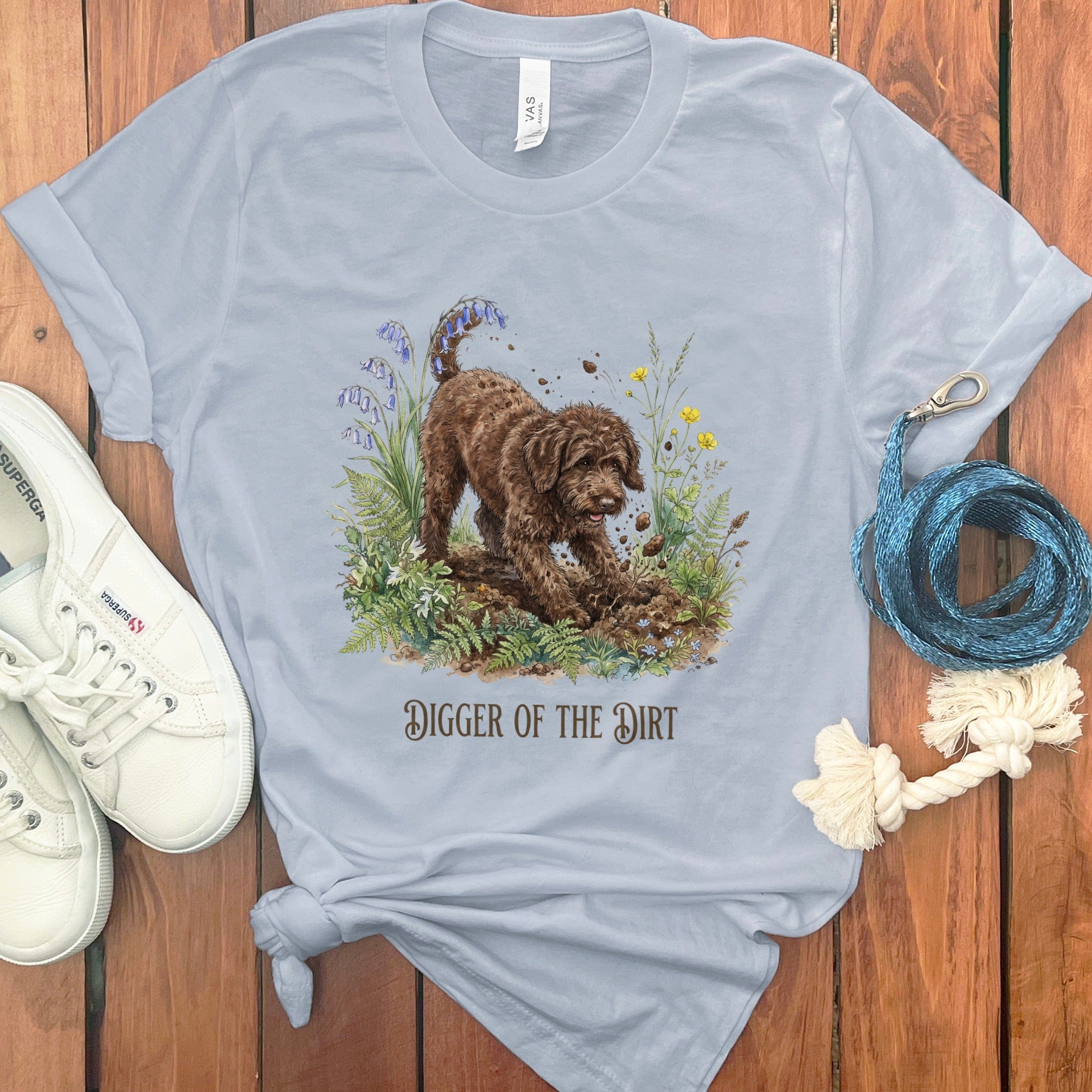 Chocolate Doodle Dirt T-Shirt in Light Blue / S by Puppy Jo