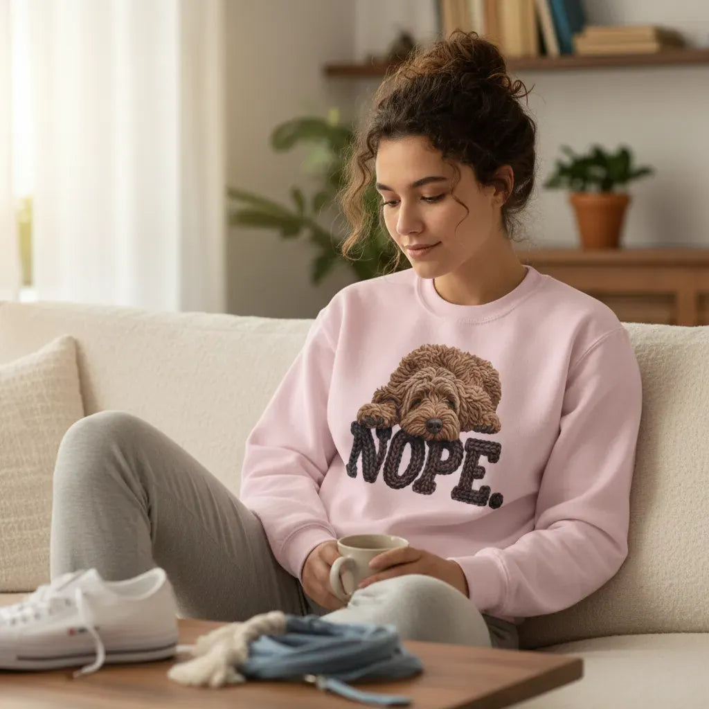 Chocolate Doodle Faux Yarn Nope Sweatshirt in by Puppy Jo