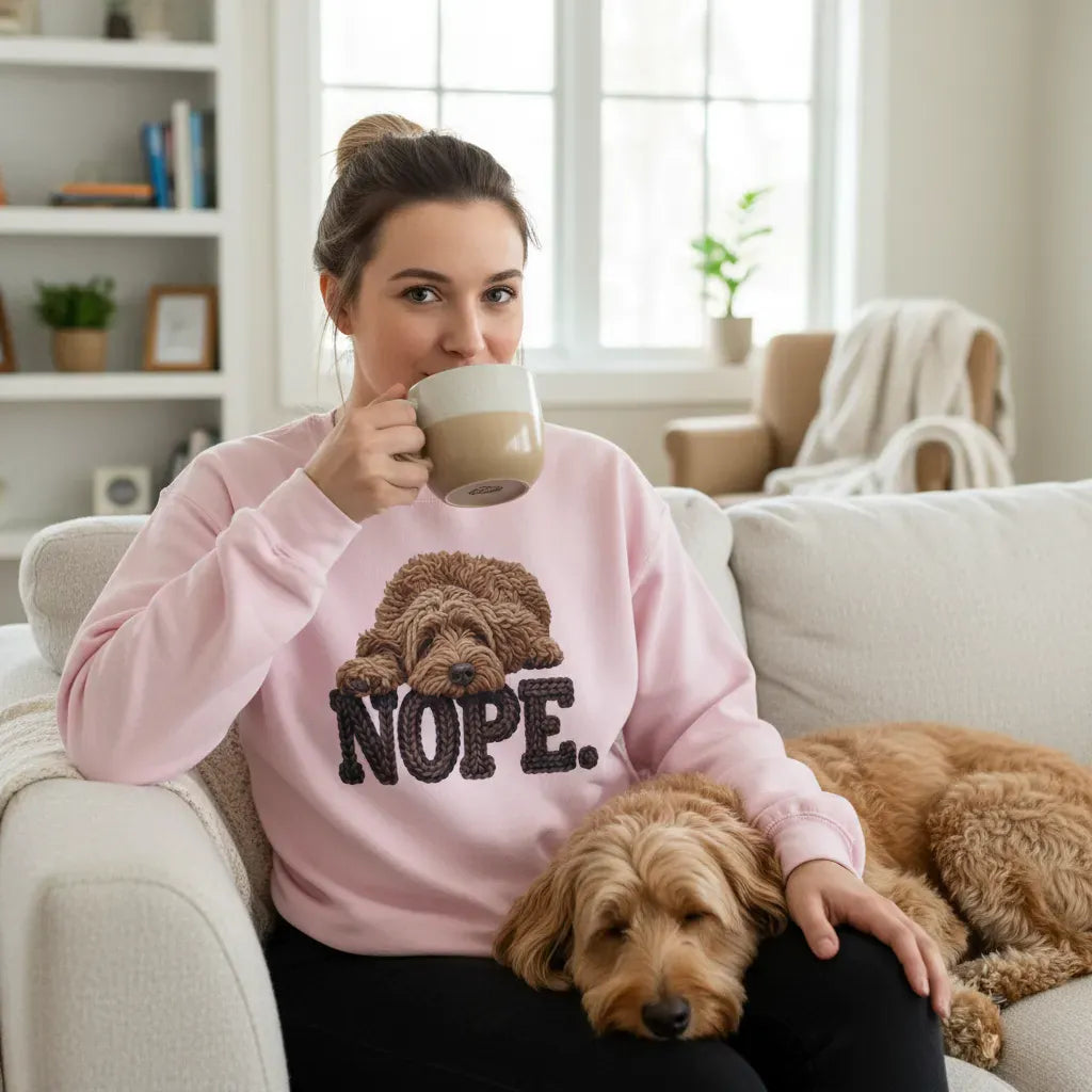 Chocolate Doodle Faux Yarn Nope Sweatshirt in by Puppy Jo