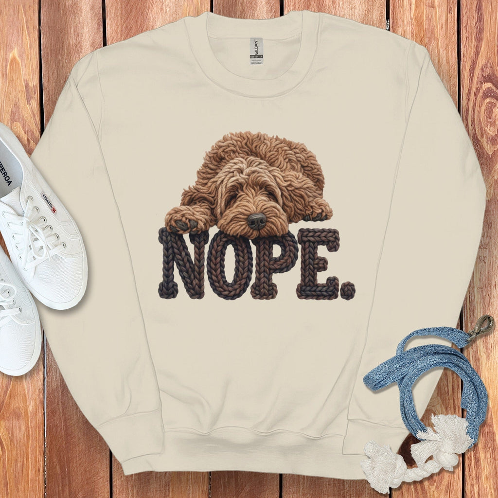 Chocolate Doodle Faux Yarn Nope Sweatshirt in Sand / S by Puppy Jo