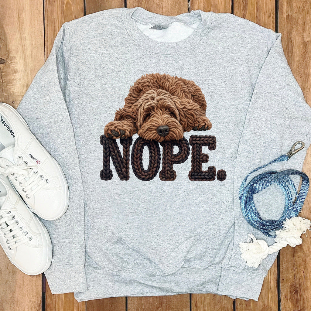 Chocolate Doodle Faux Yarn Nope Sweatshirt in Sport Grey / S by Puppy Jo