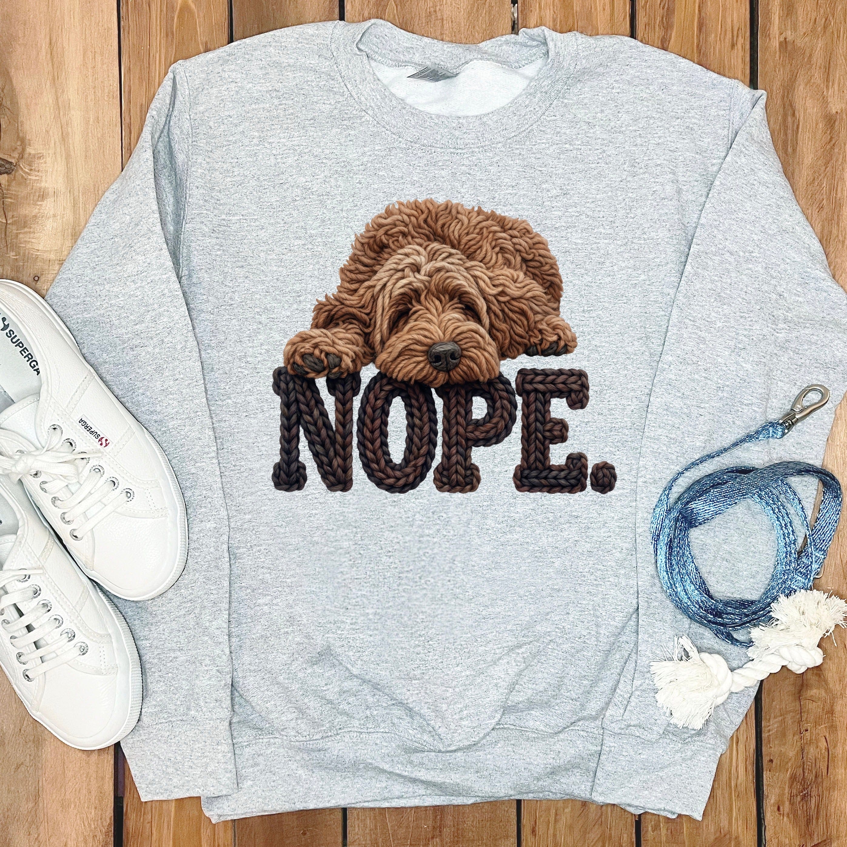 Chocolate Doodle Faux Yarn Nope Sweatshirt in Sport Grey / S by Puppy Jo