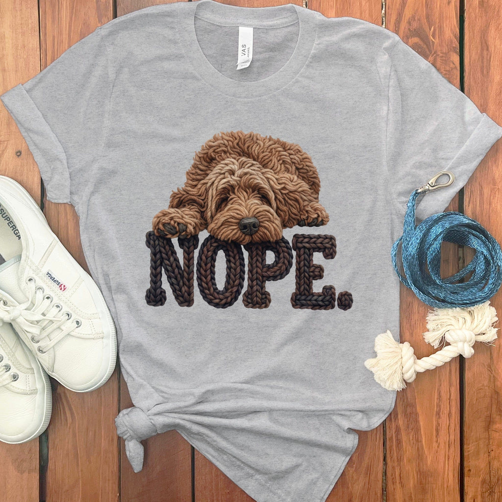 Chocolate Doodle Faux Yarn Nope T-Shirt in Athletic Heather / S by Puppy Jo