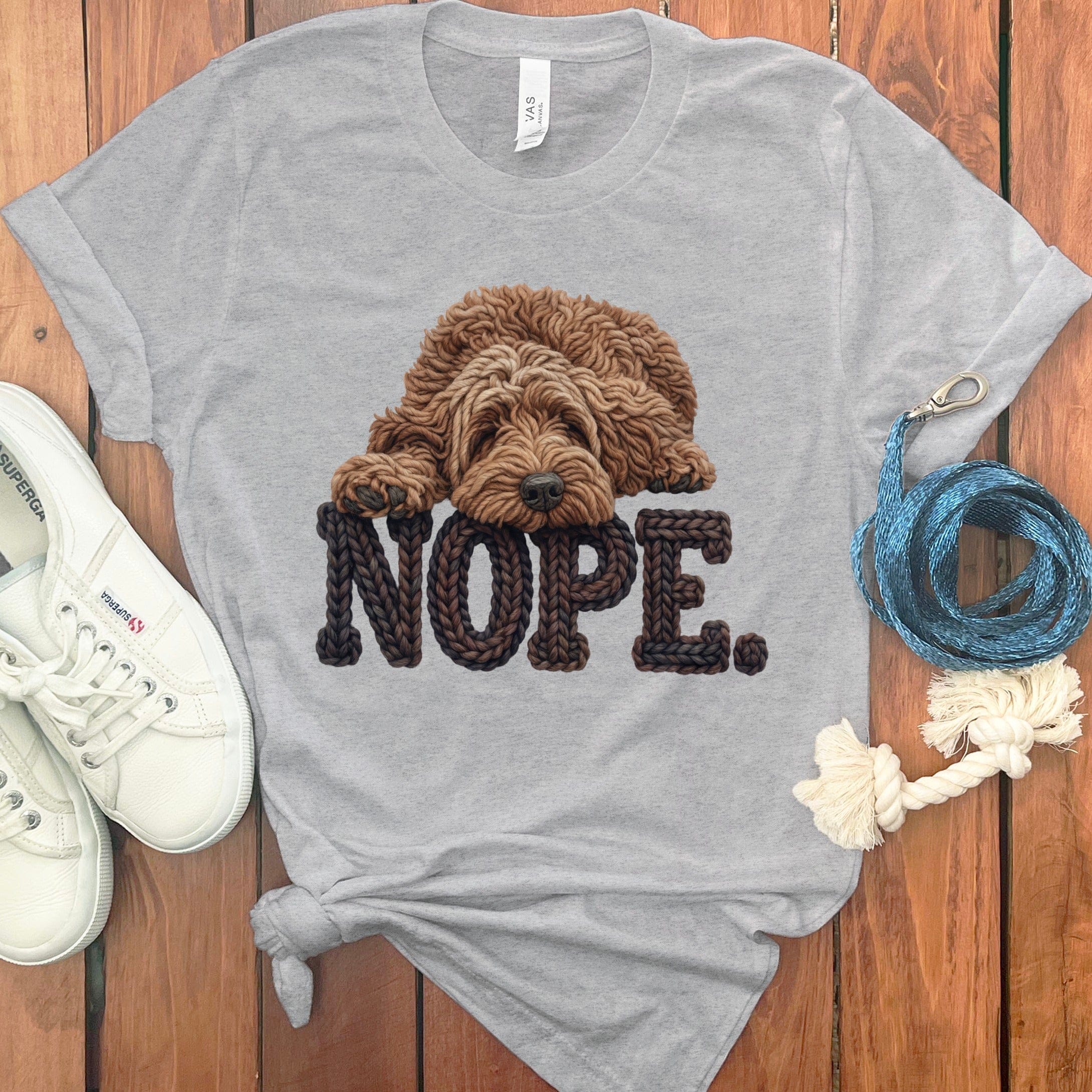 Chocolate Doodle Faux Yarn Nope T-Shirt in Athletic Heather / S by Puppy Jo