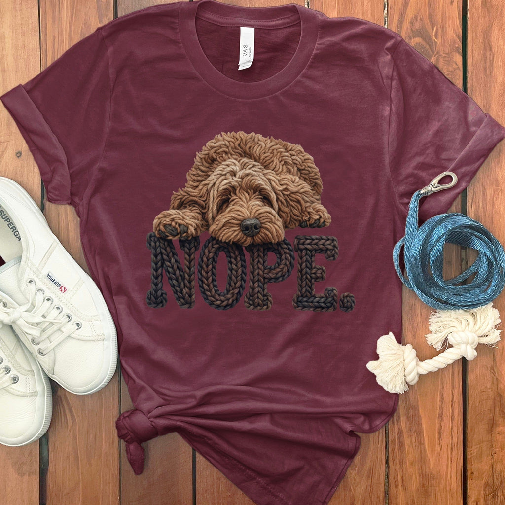 Chocolate Doodle Faux Yarn Nope T-Shirt in Maroon / S by Puppy Jo