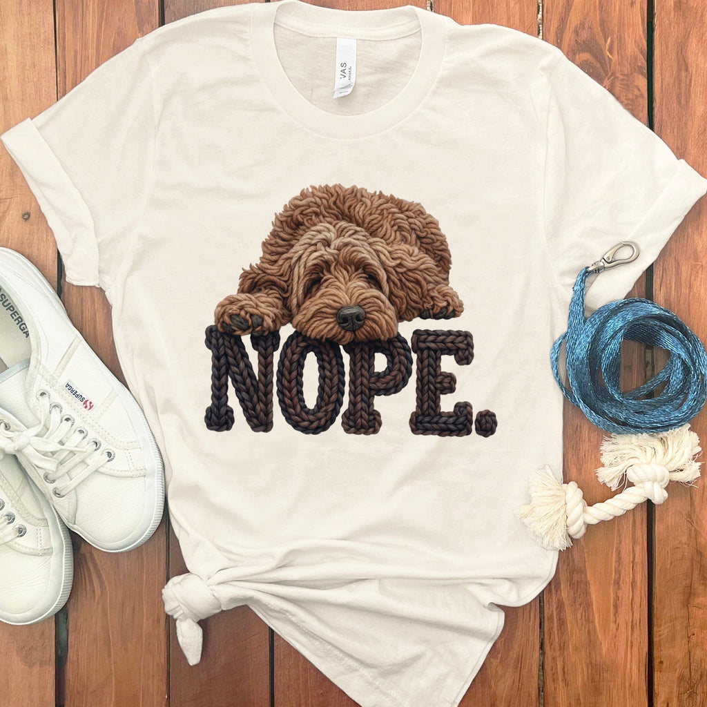 Chocolate Doodle Faux Yarn Nope T-Shirt in Natural / S by Puppy Jo
