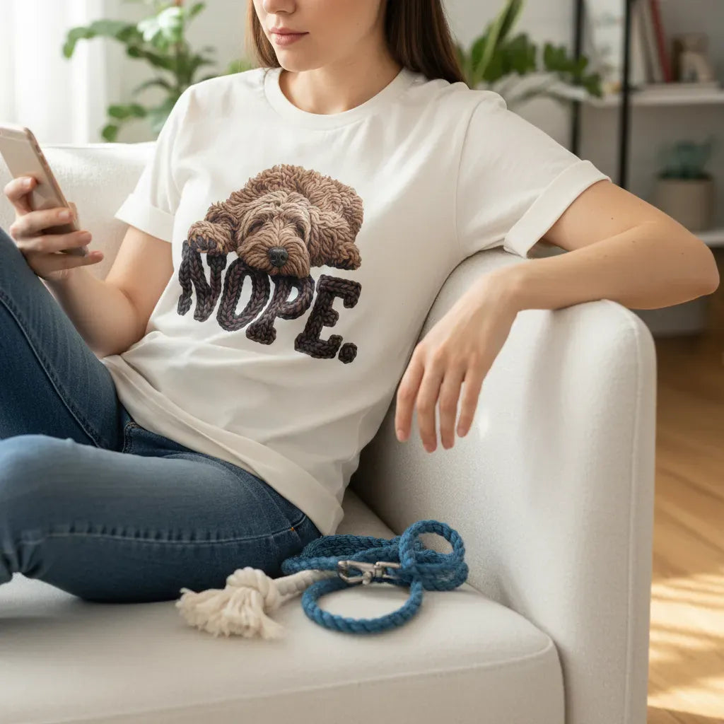 Chocolate Doodle Faux Yarn Nope T-Shirt in by Puppy Jo