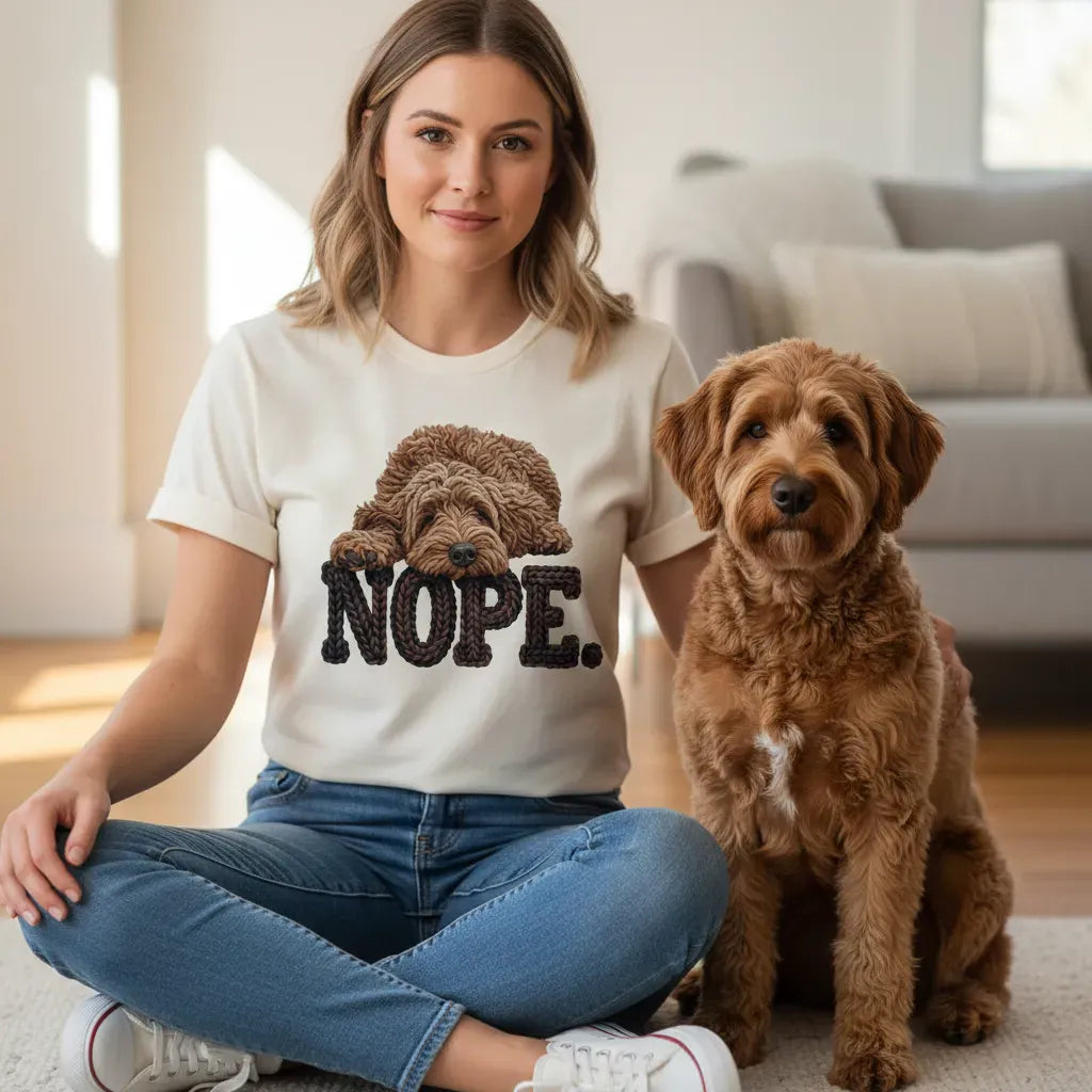 Chocolate Doodle Faux Yarn Nope T-Shirt in by Puppy Jo