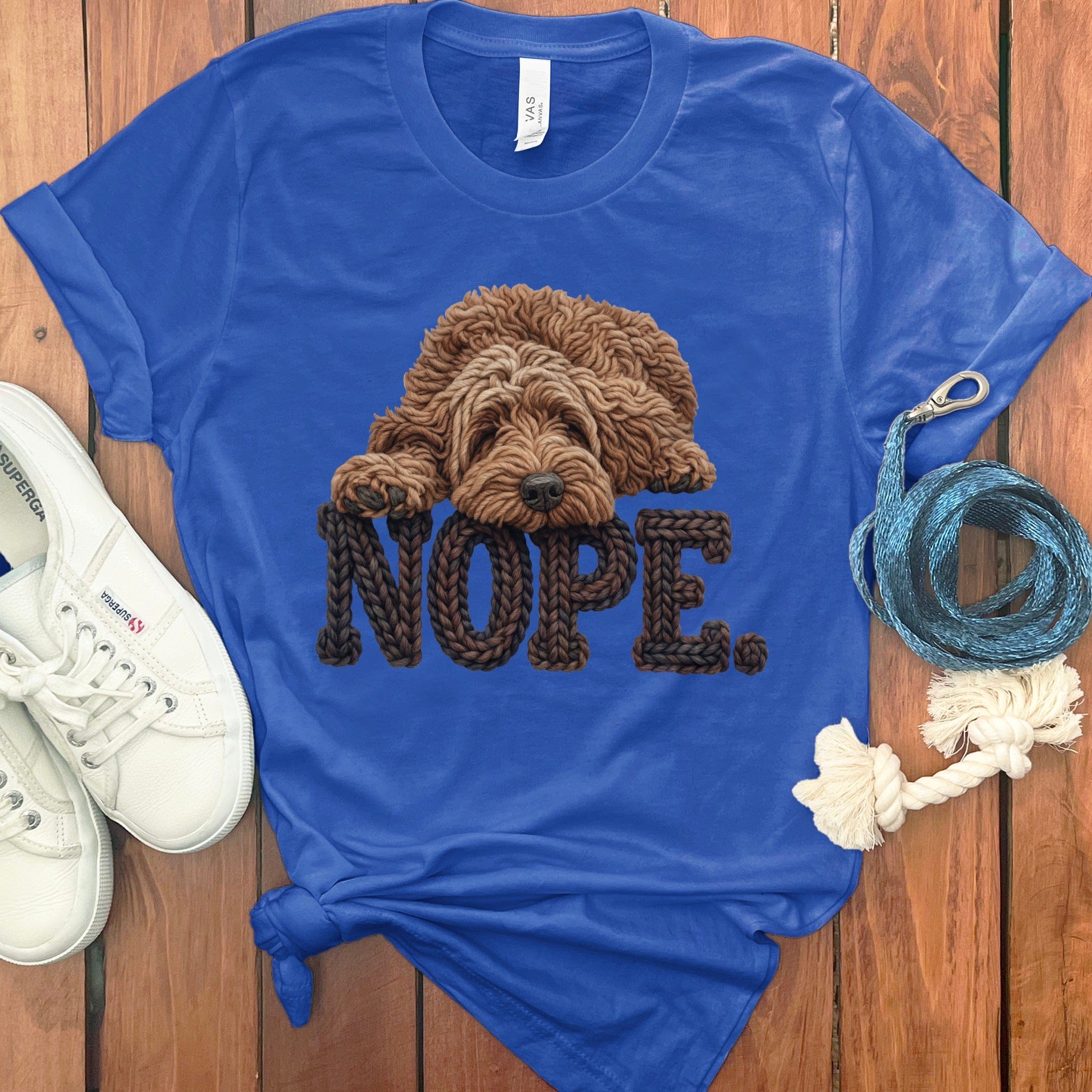 Chocolate Doodle Faux Yarn Nope T-Shirt in True Royal / S by Puppy Jo