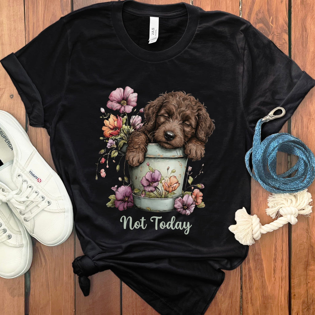 Chocolate Doodle Flower Pot T-Shirt in Black / S by Puppy Jo