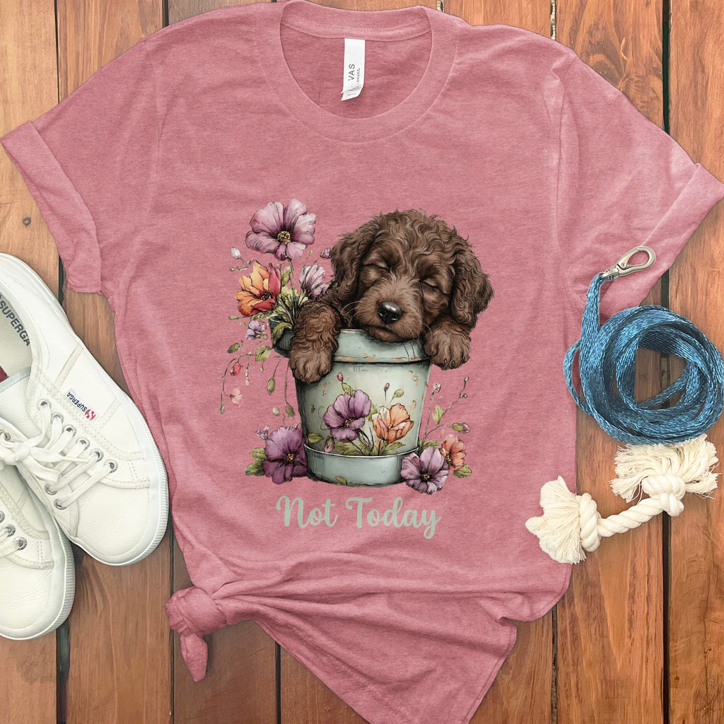Chocolate Doodle Flower Pot T-Shirt in Heather Mauve / S by Puppy Jo