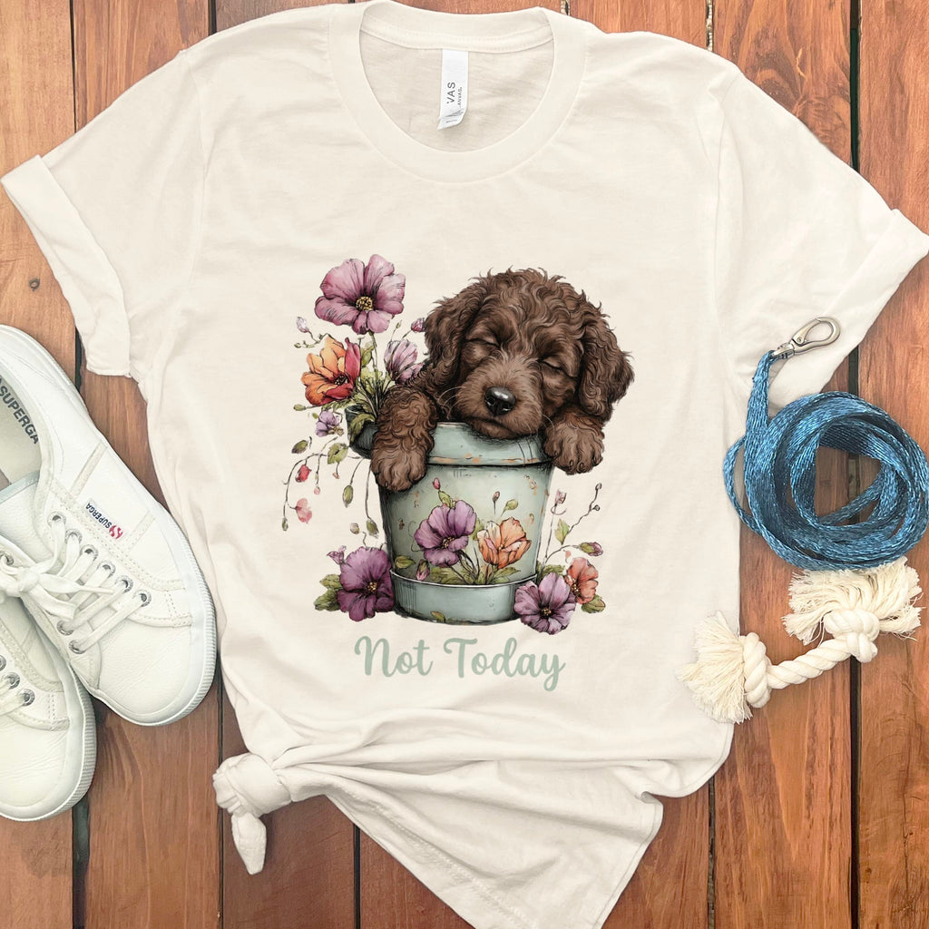 Chocolate Doodle Flower Pot T-Shirt in Natural / S by Puppy Jo