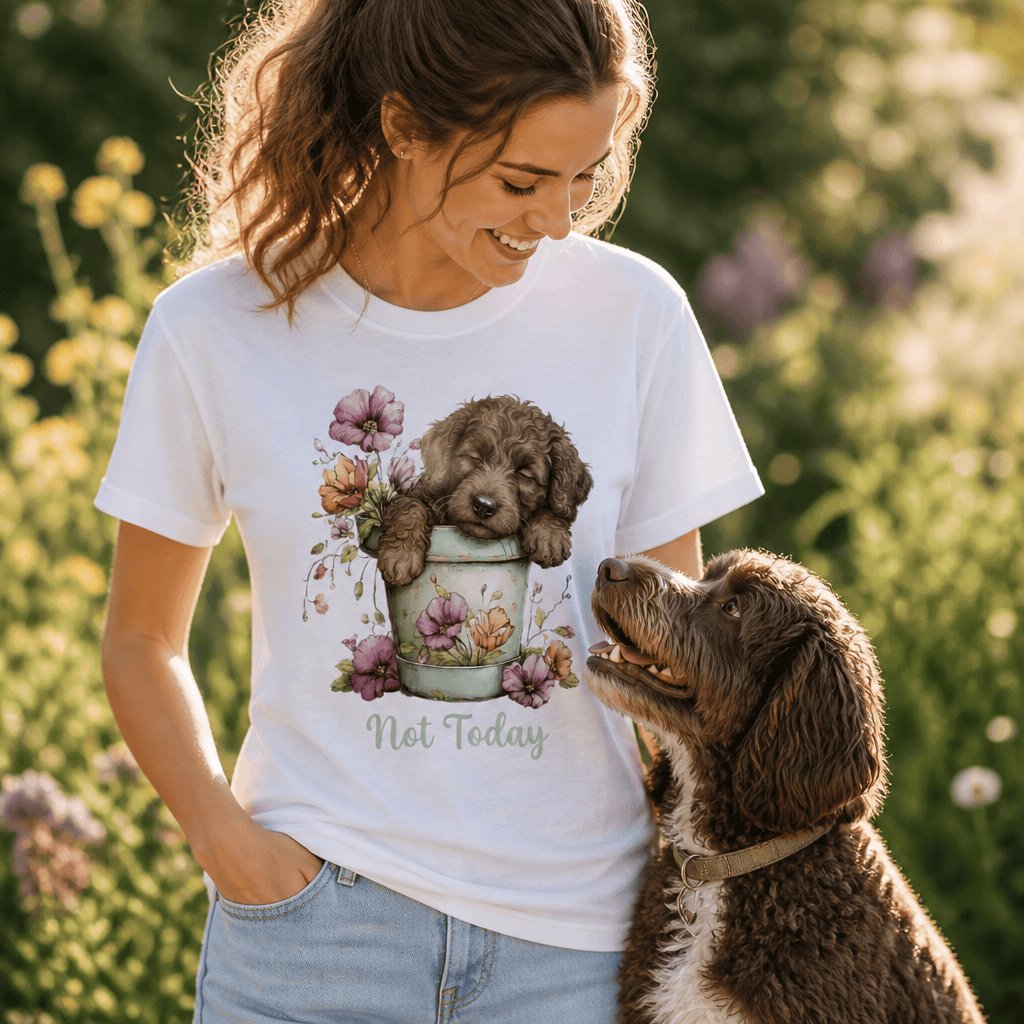 Chocolate Doodle Flower Pot T-Shirt in by Puppy Jo
