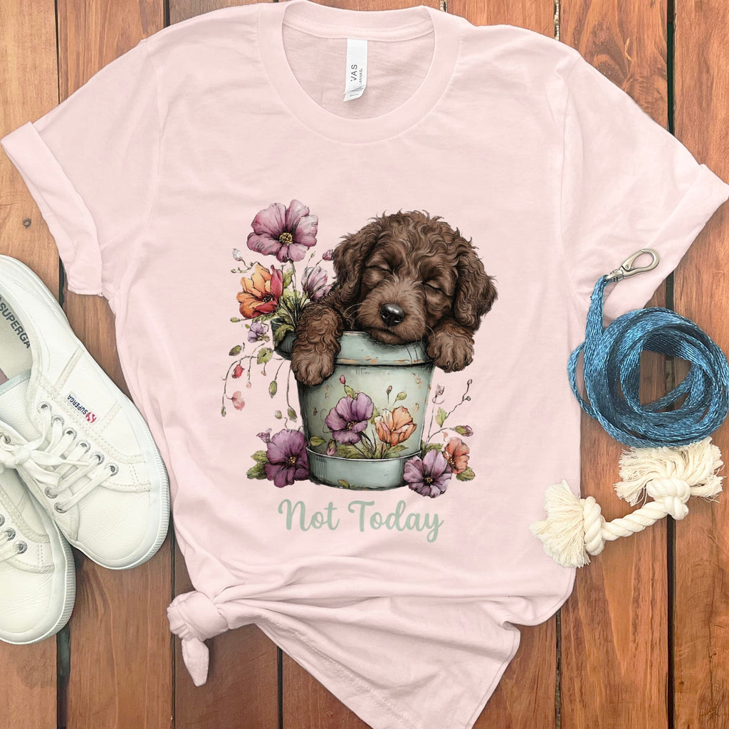 Chocolate Doodle Flower Pot T-Shirt in Soft Pink / S by Puppy Jo