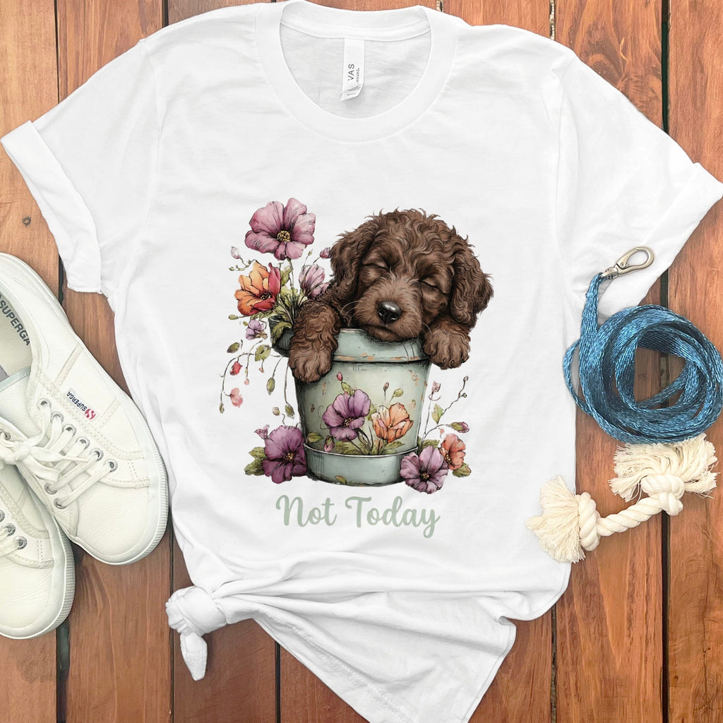 Chocolate Doodle Flower Pot T-Shirt in White / S by Puppy Jo