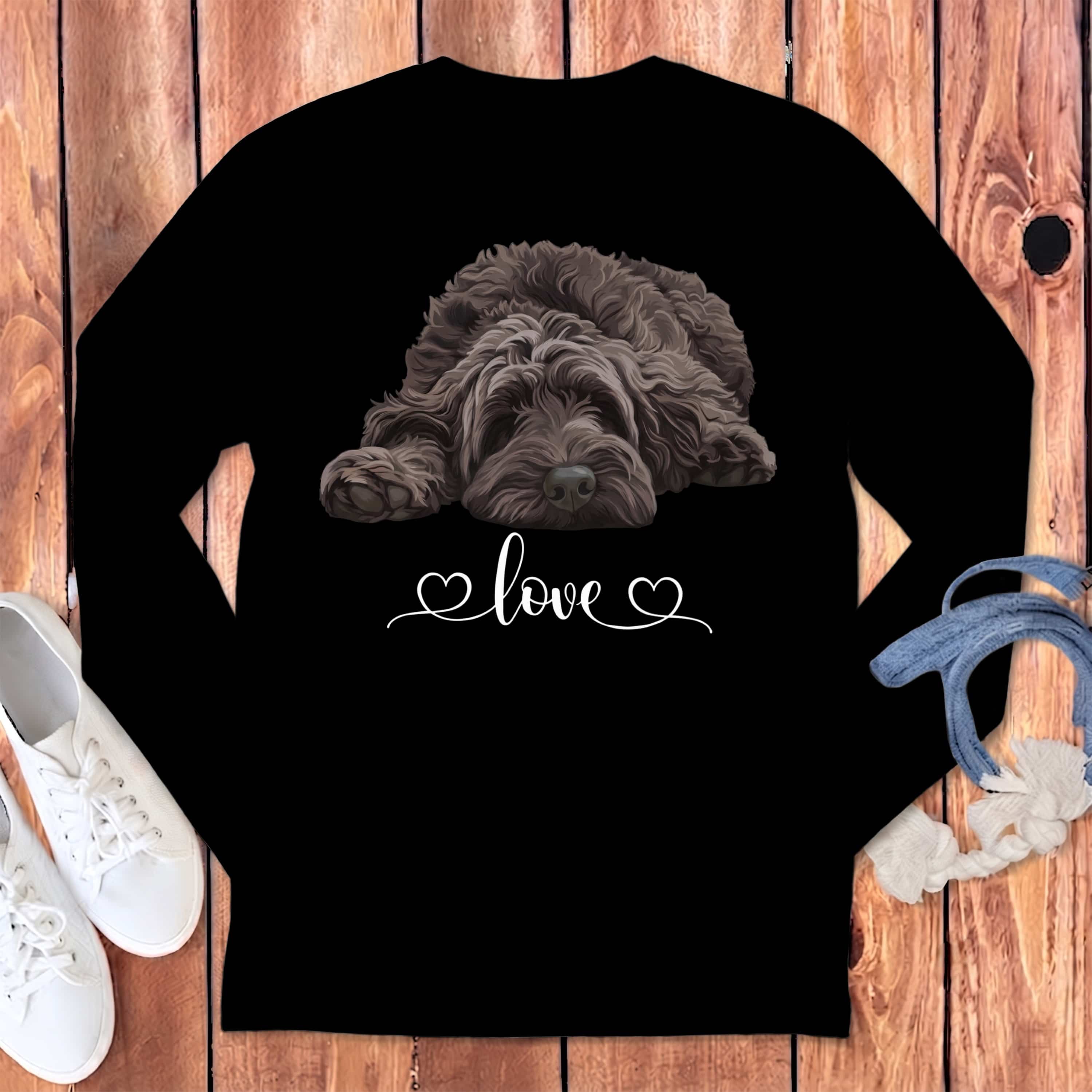 Chocolate Doodle Heart Long Sleeve T-Shirt in Black / S by Puppy Jo
