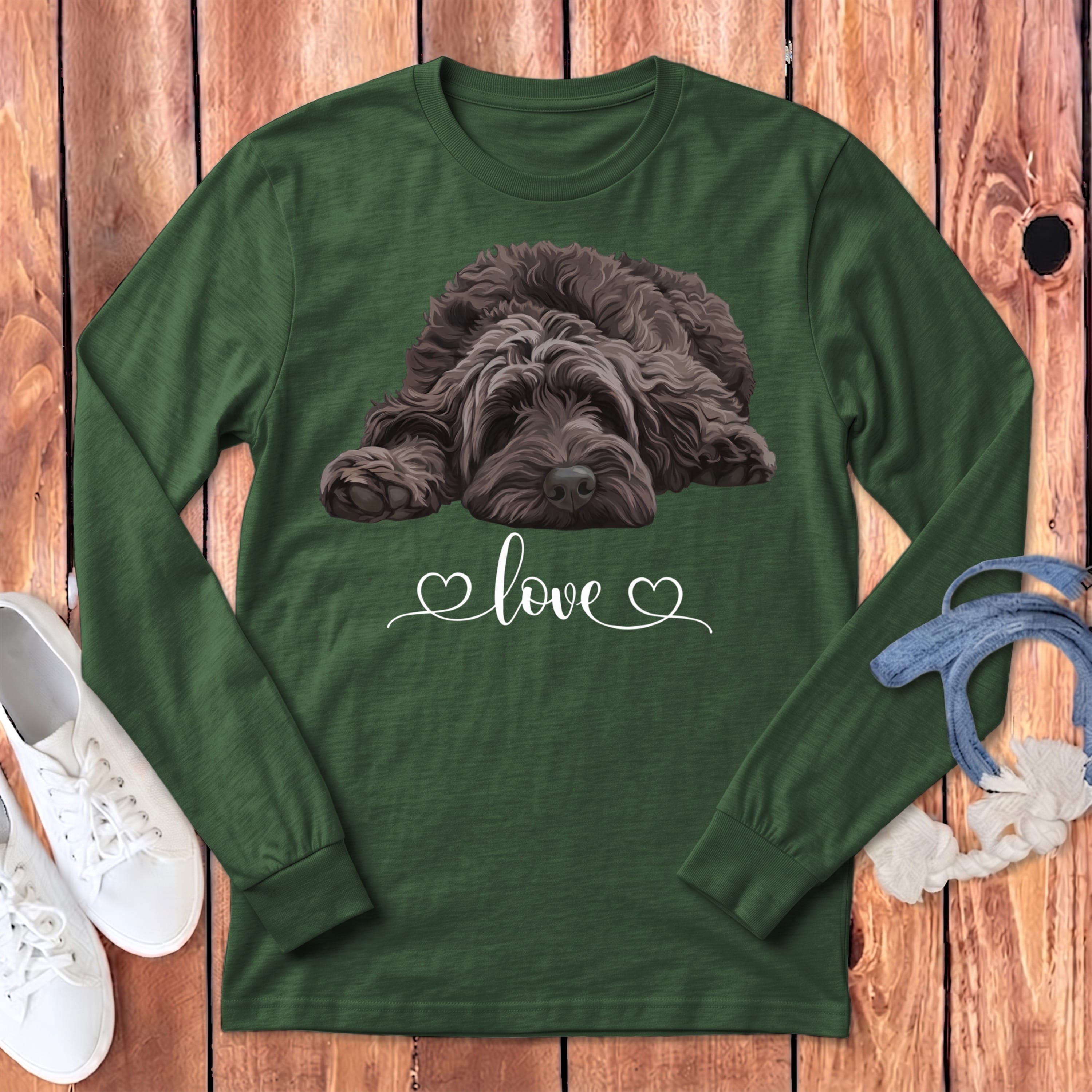 Chocolate Doodle Heart Long Sleeve T-Shirt in Heather Forest / S by Puppy Jo