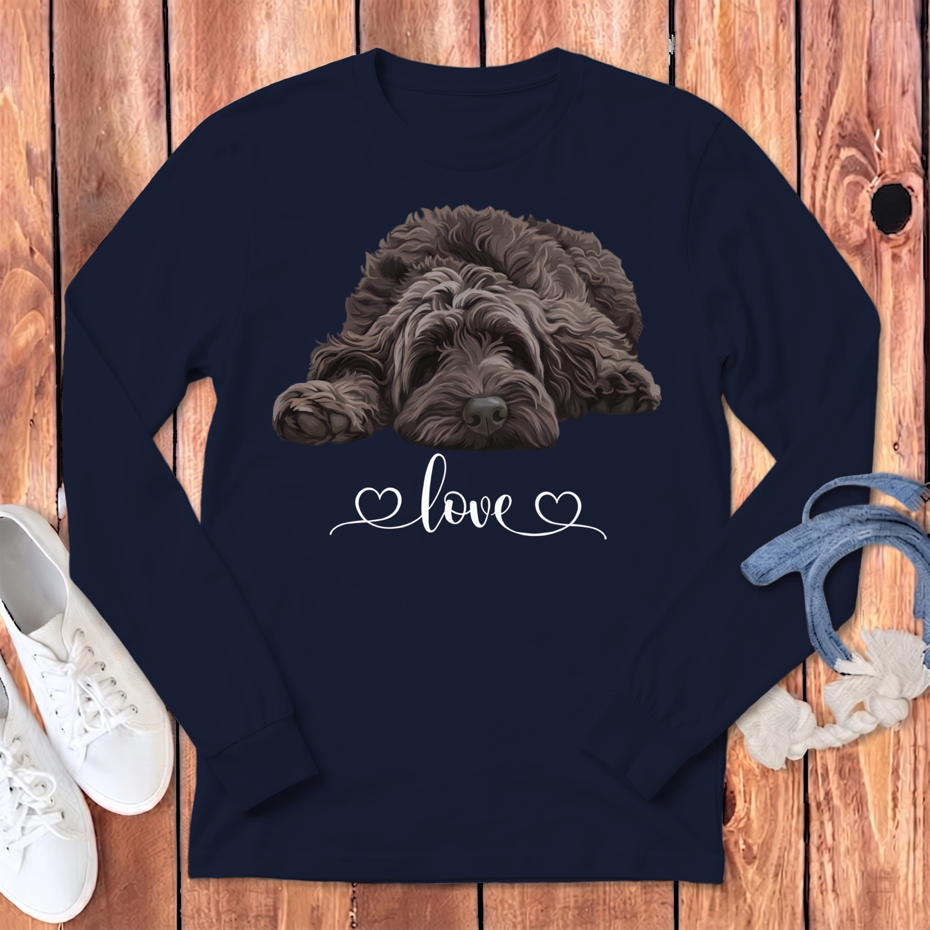 Chocolate Doodle Heart Long Sleeve T-Shirt in Navy / S by Puppy Jo