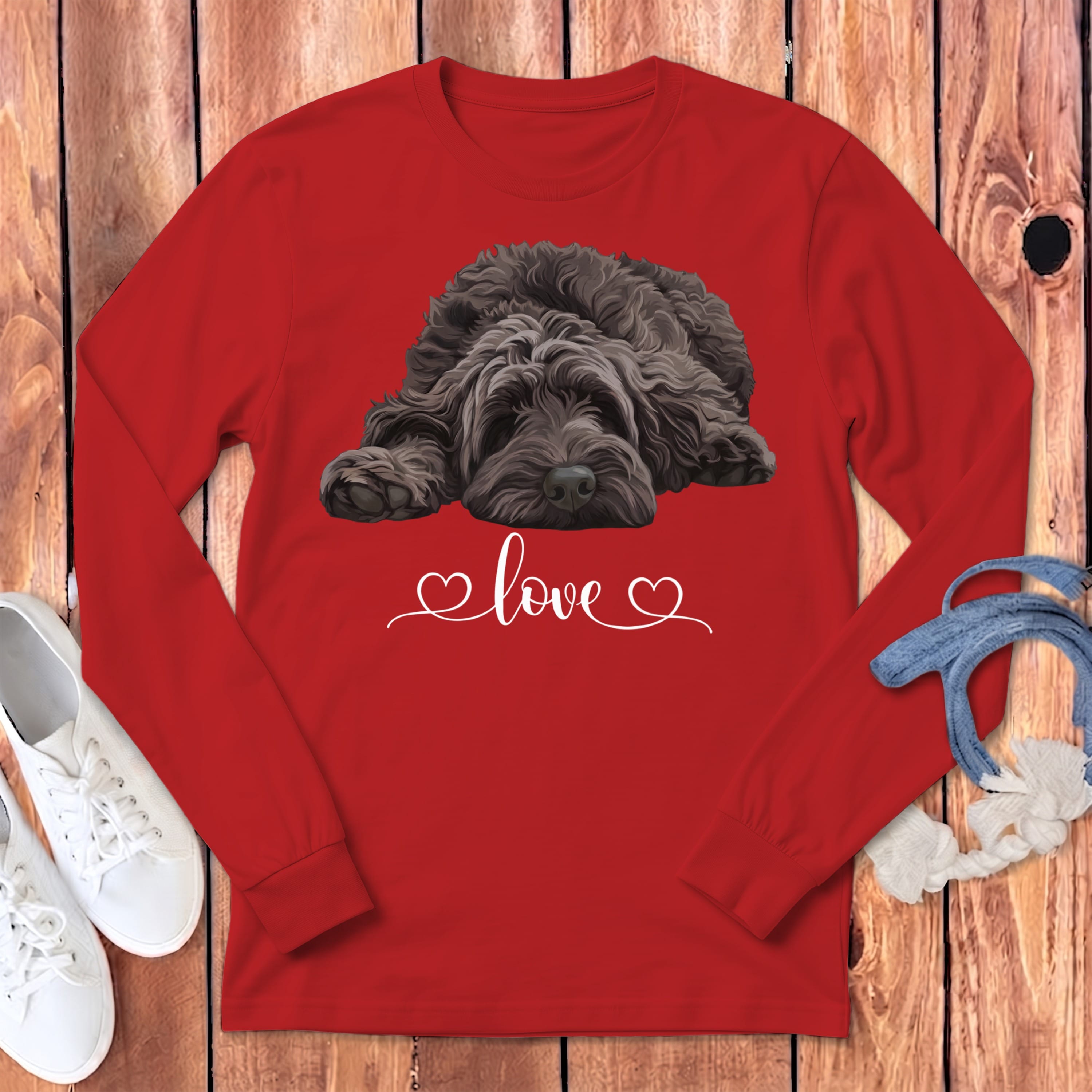 Chocolate Doodle Heart Long Sleeve T-Shirt in Red / S by Puppy Jo