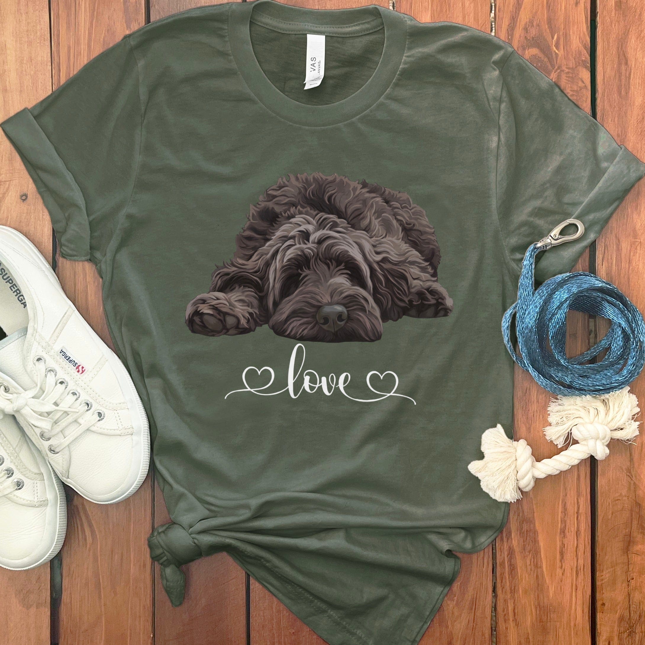Chocolate Doodle Heart T-Shirt in Military Green / M by Puppy Jo