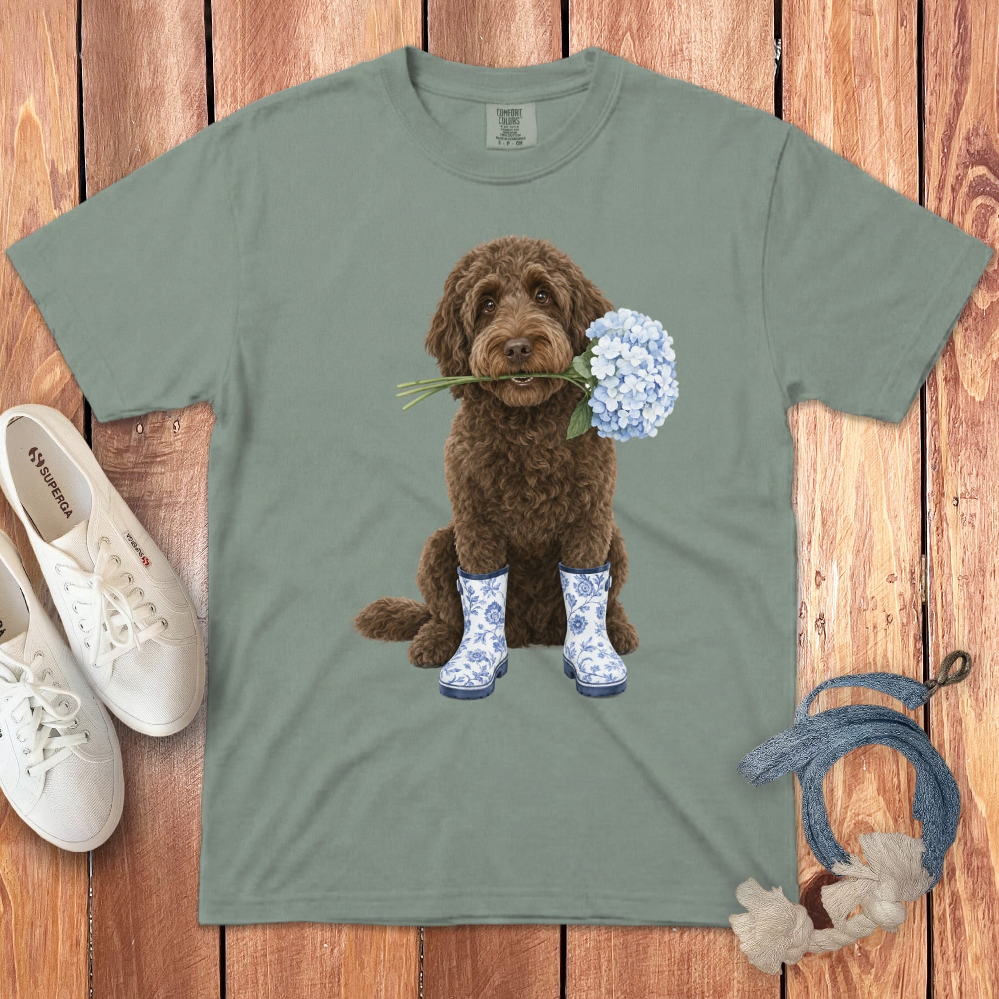 Chocolate Doodle Hydrangea Signature T-Shirt in Bay / S by Puppy Jo