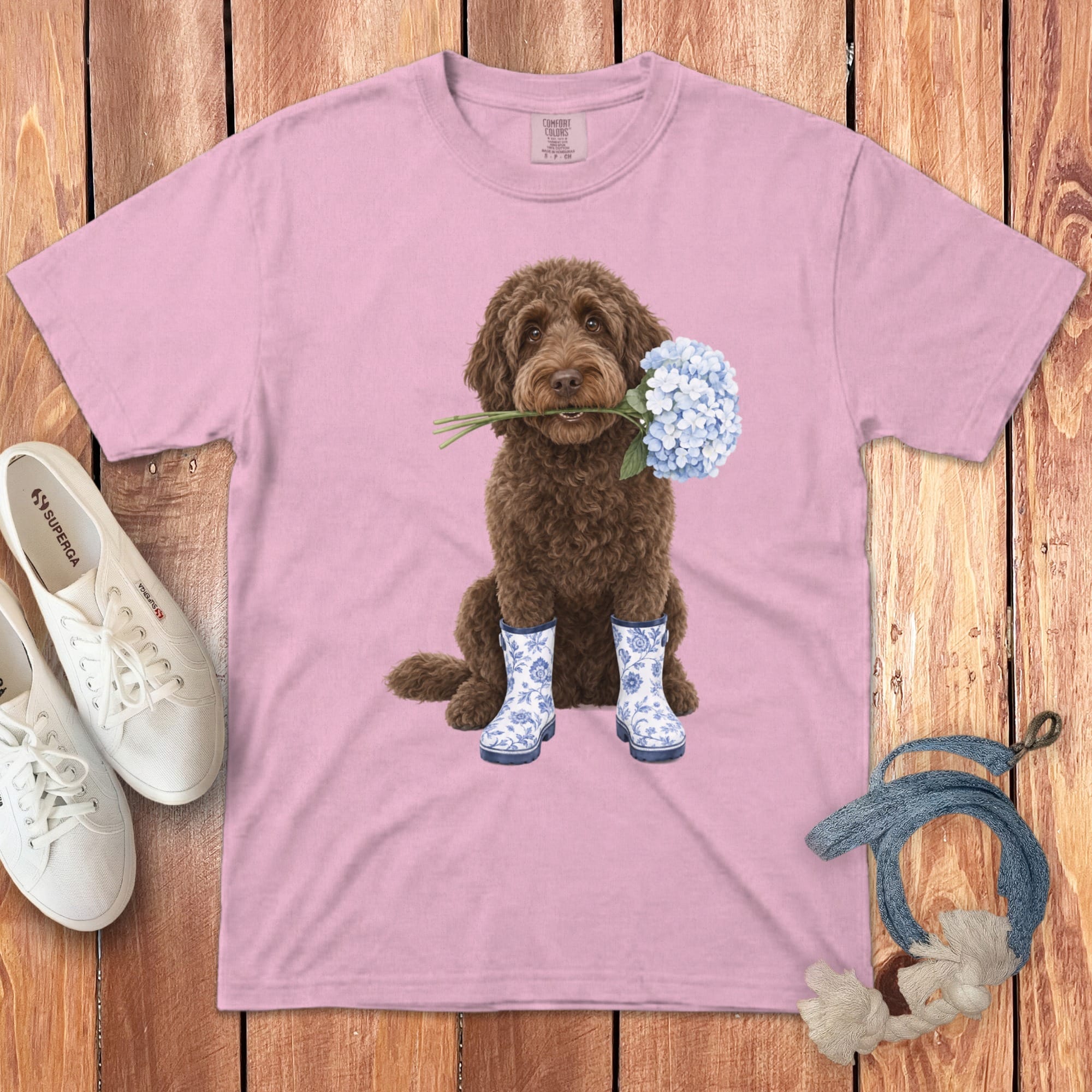 Chocolate Doodle Hydrangea Signature T-Shirt in Blossom / S by Puppy Jo