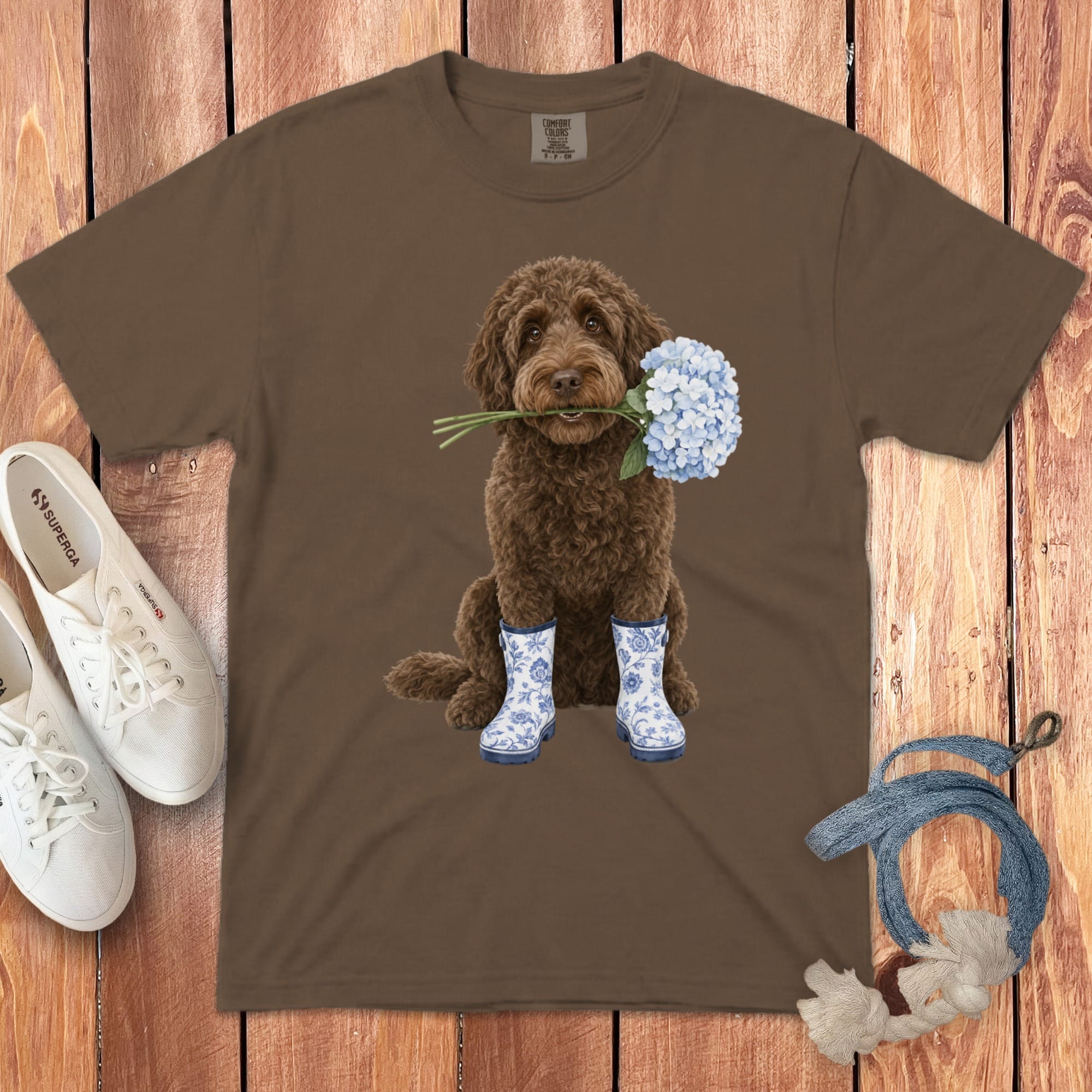 Chocolate Doodle Hydrangea Signature T-Shirt in Espresso / S by Puppy Jo