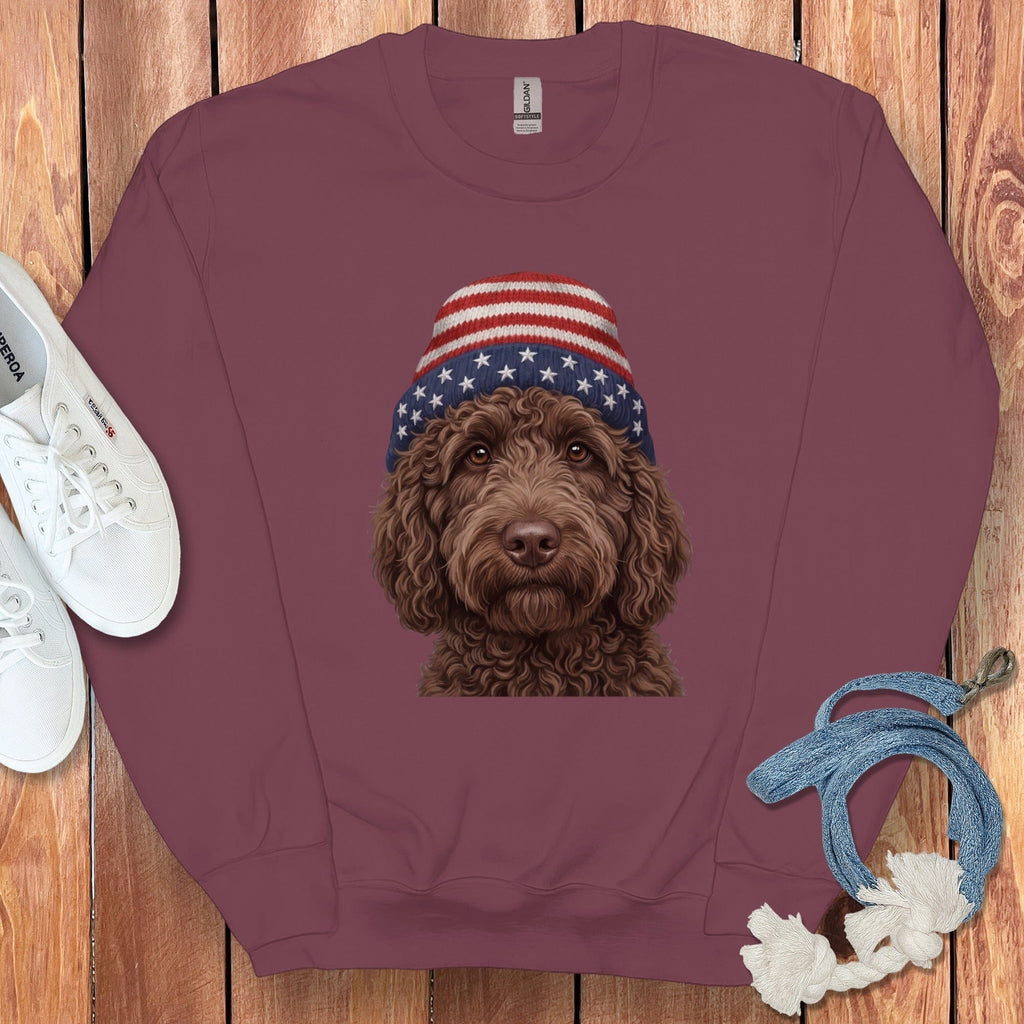 Chocolate Doodle Patriotic Cap Sweatshirt in Maroon / M / Sweatshirts #1 by Puppy Jo