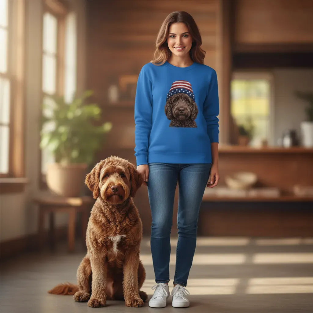 Chocolate Doodle Patriotic Cap Sweatshirt in by Puppy Jo