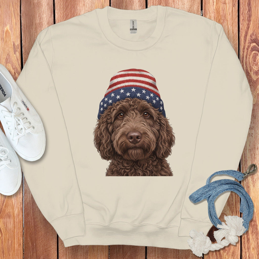 Chocolate Doodle Patriotic Cap Sweatshirt in Sand / M / Sweatshirts by Puppy Jo