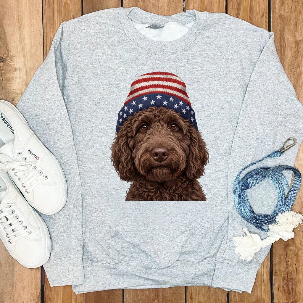 Chocolate Doodle Patriotic Cap Sweatshirt in Sport Grey / M / Sweatshirts by Puppy Jo