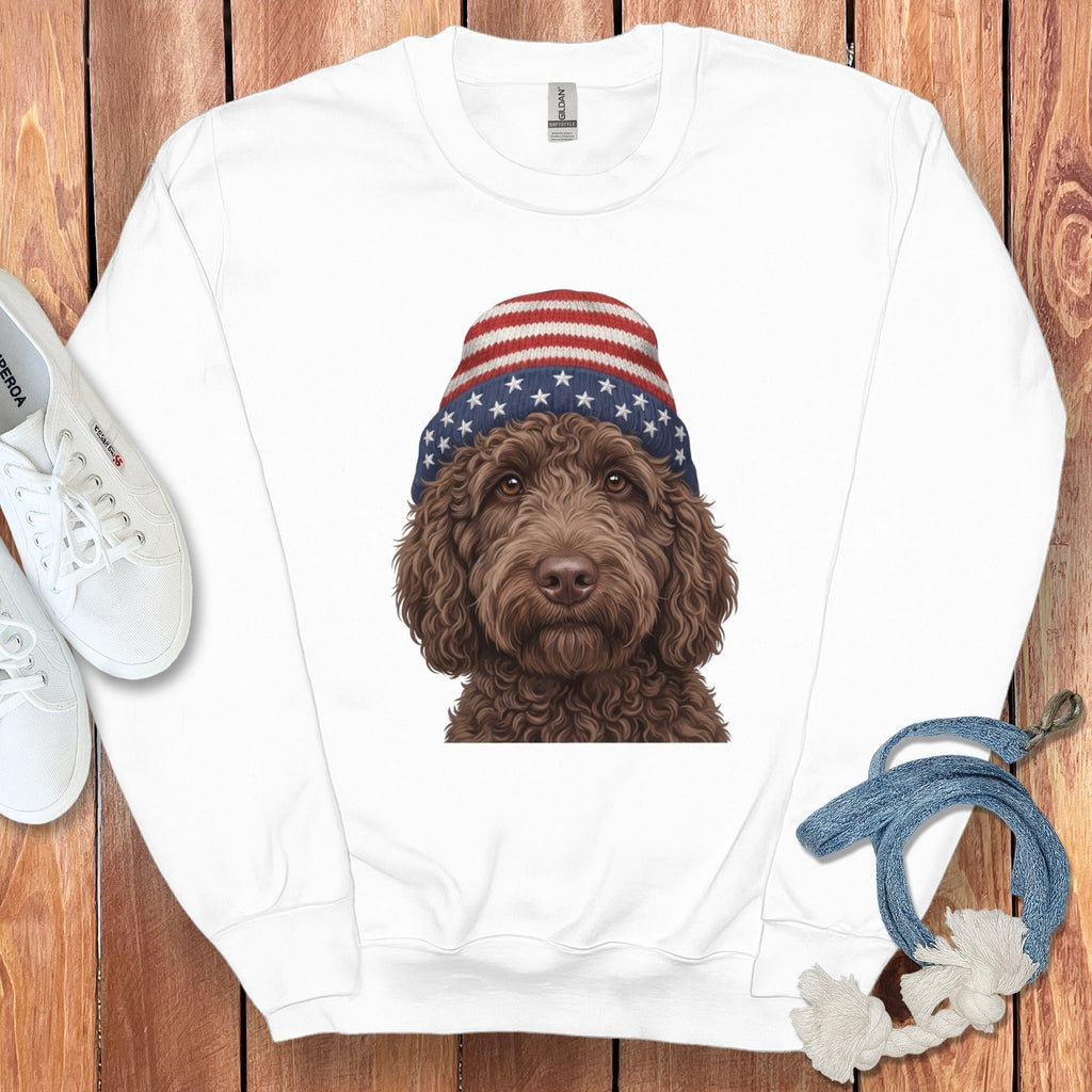 Chocolate Doodle Patriotic Cap Sweatshirt in White / M / Sweatshirts by Puppy Jo