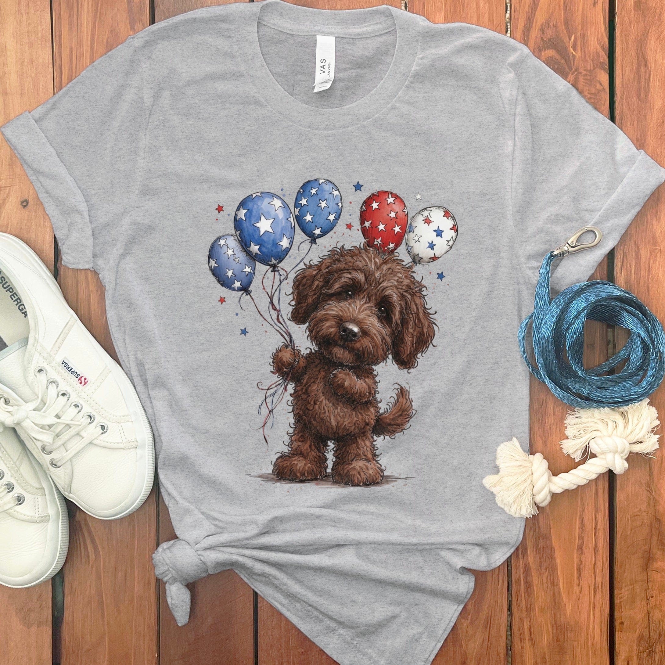 Chocolate Doodle Patriotic T-Shirt in Athletic Heather / S by Puppy Jo
