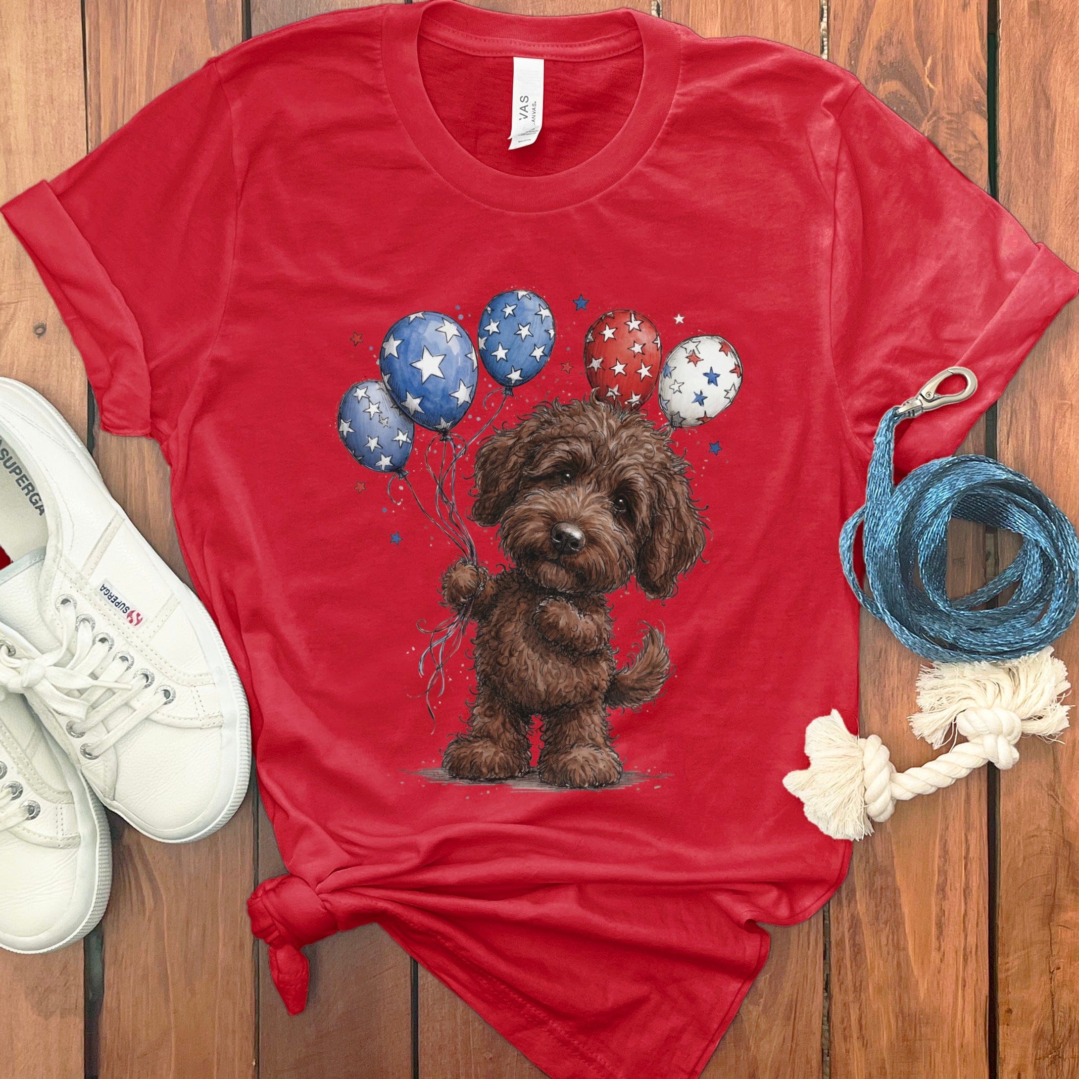 Chocolate Doodle Patriotic T-Shirt in Red / S by Puppy Jo