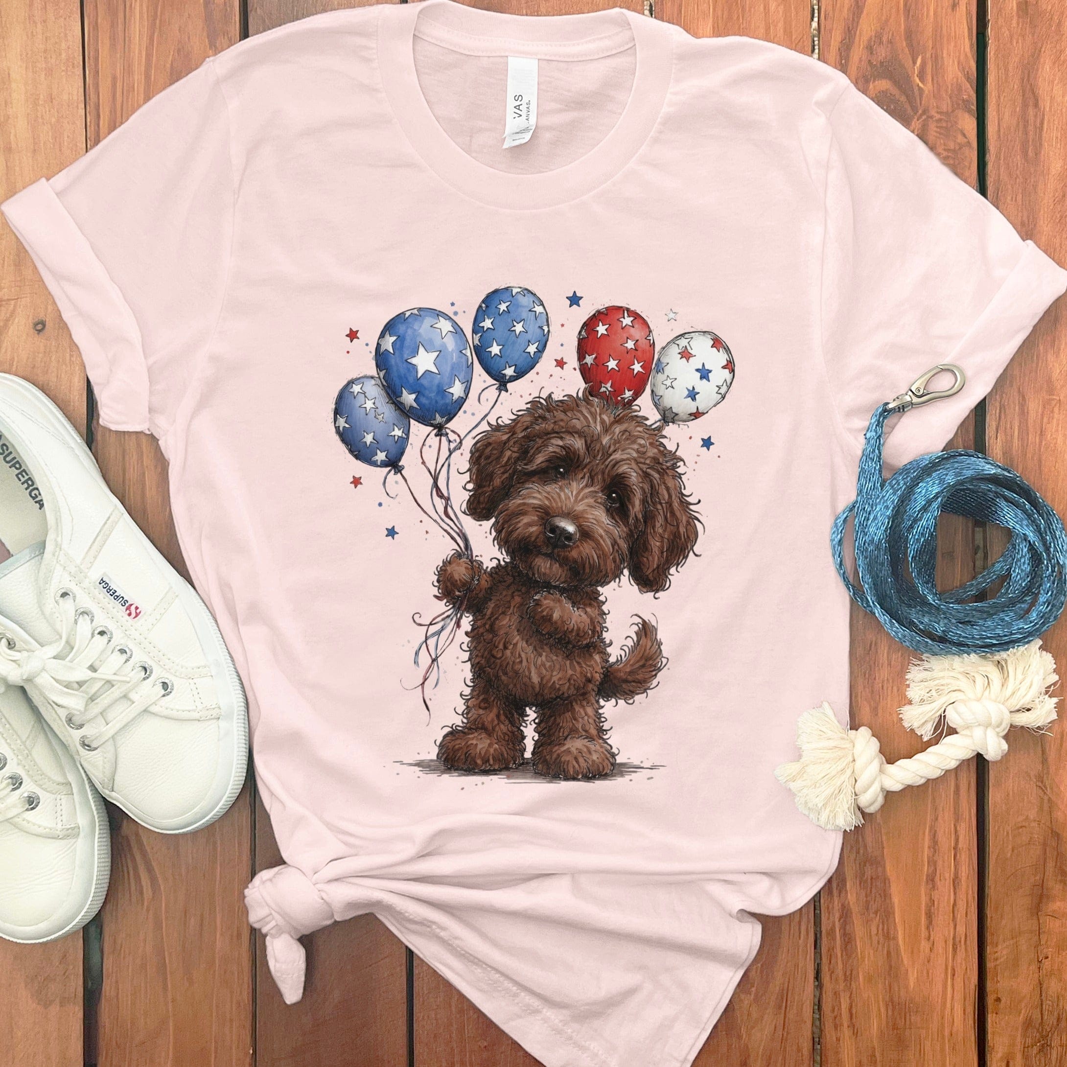 Chocolate Doodle Patriotic T-Shirt in Soft Pink / S by Puppy Jo