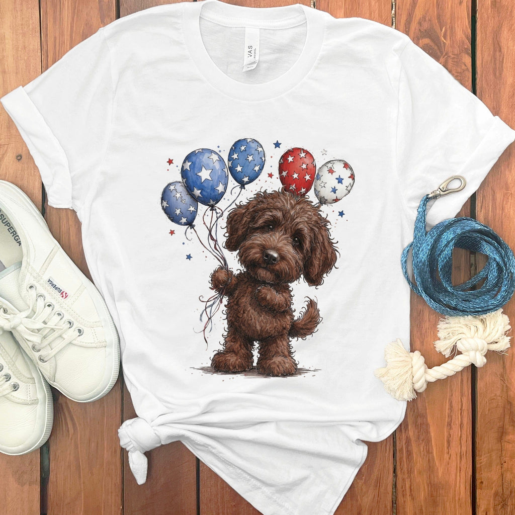 Chocolate Doodle Patriotic T-Shirt in White / S by Puppy Jo