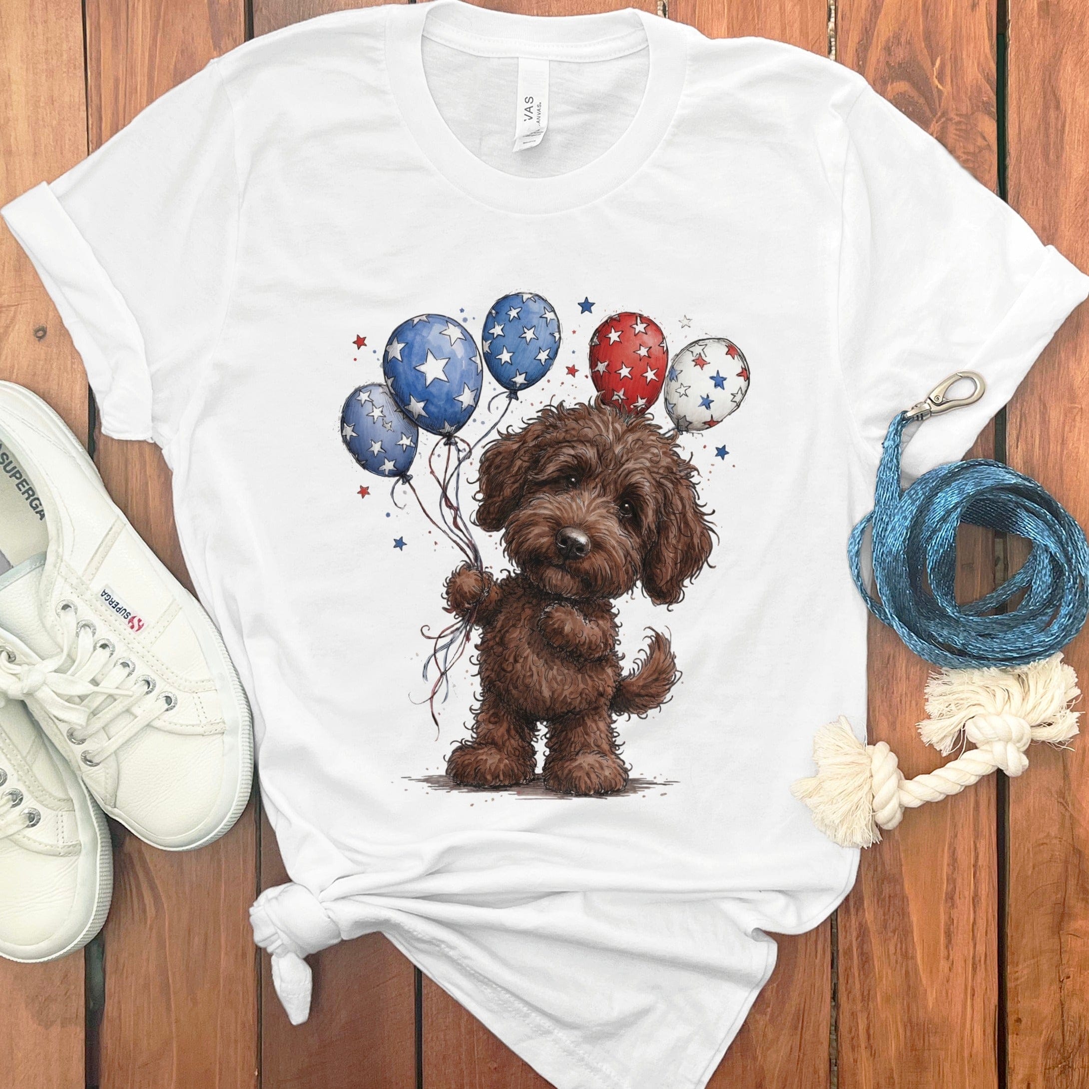 Chocolate Doodle Patriotic T-Shirt in White / S by Puppy Jo