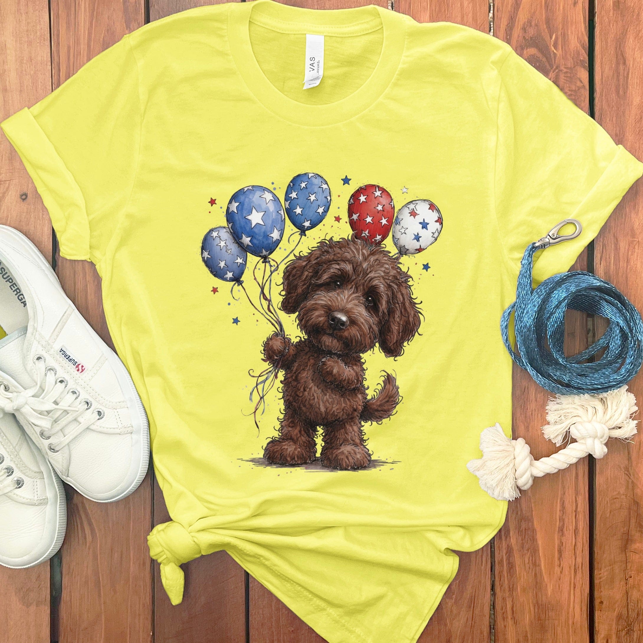 Chocolate Doodle Patriotic T-Shirt in Yellow / S by Puppy Jo