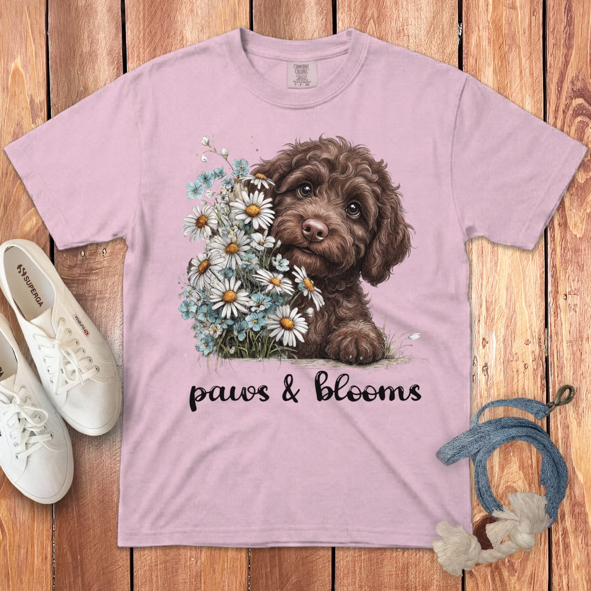 Chocolate Doodle Paws Blooms Signature T-Shirt in Blossom / S by Puppy Jo