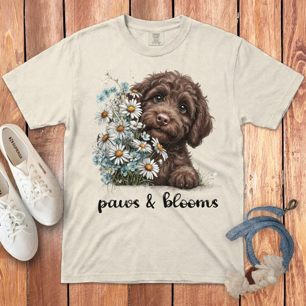 Chocolate Doodle Paws Blooms Signature T-Shirt in Ivory / S by Puppy Jo