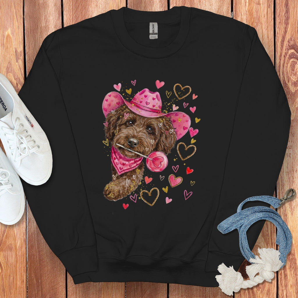 Chocolate Doodle Valentine Cowboy Sweatshirt in Black / S by Puppy Jo