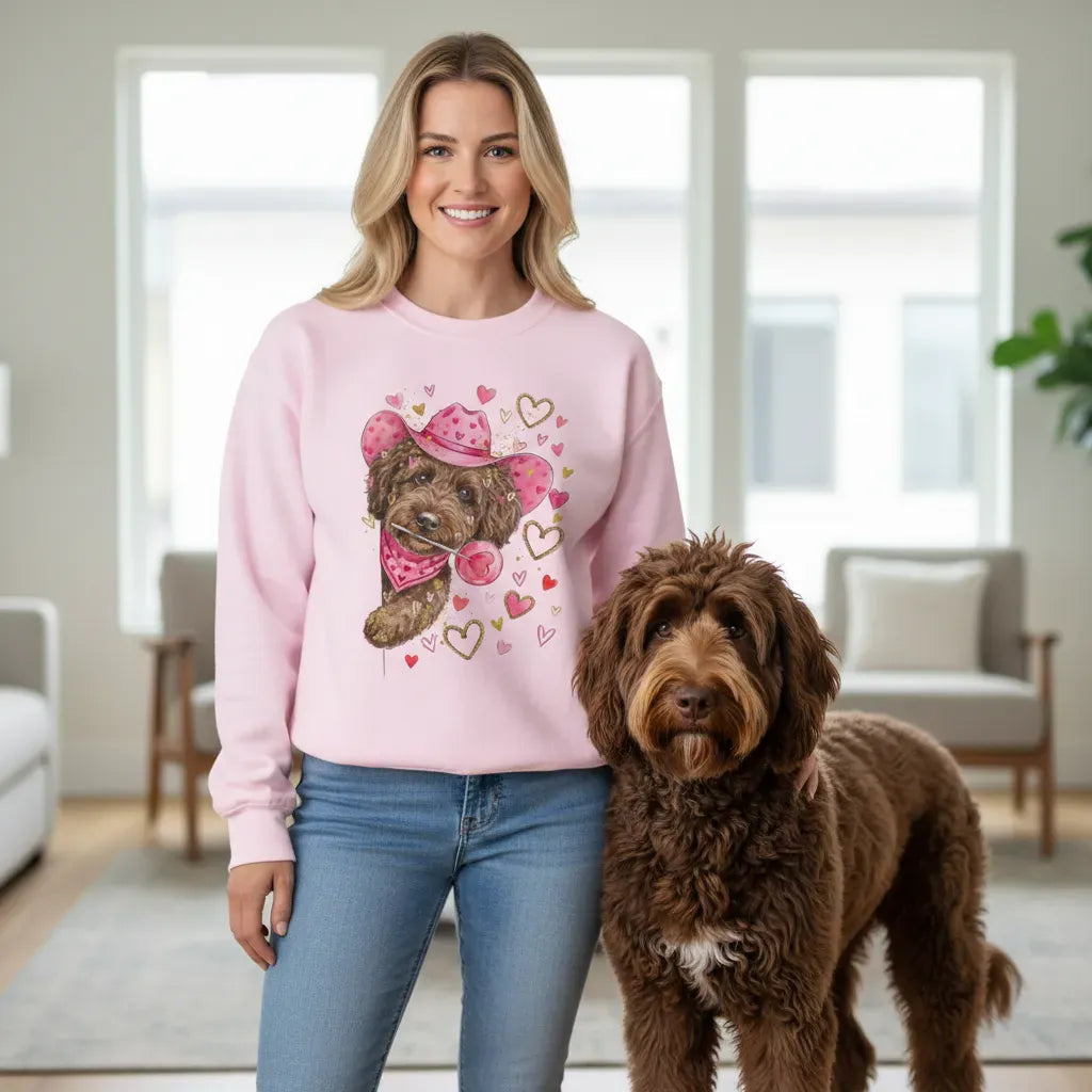 Chocolate Doodle Valentine Cowboy Sweatshirt in by Puppy Jo