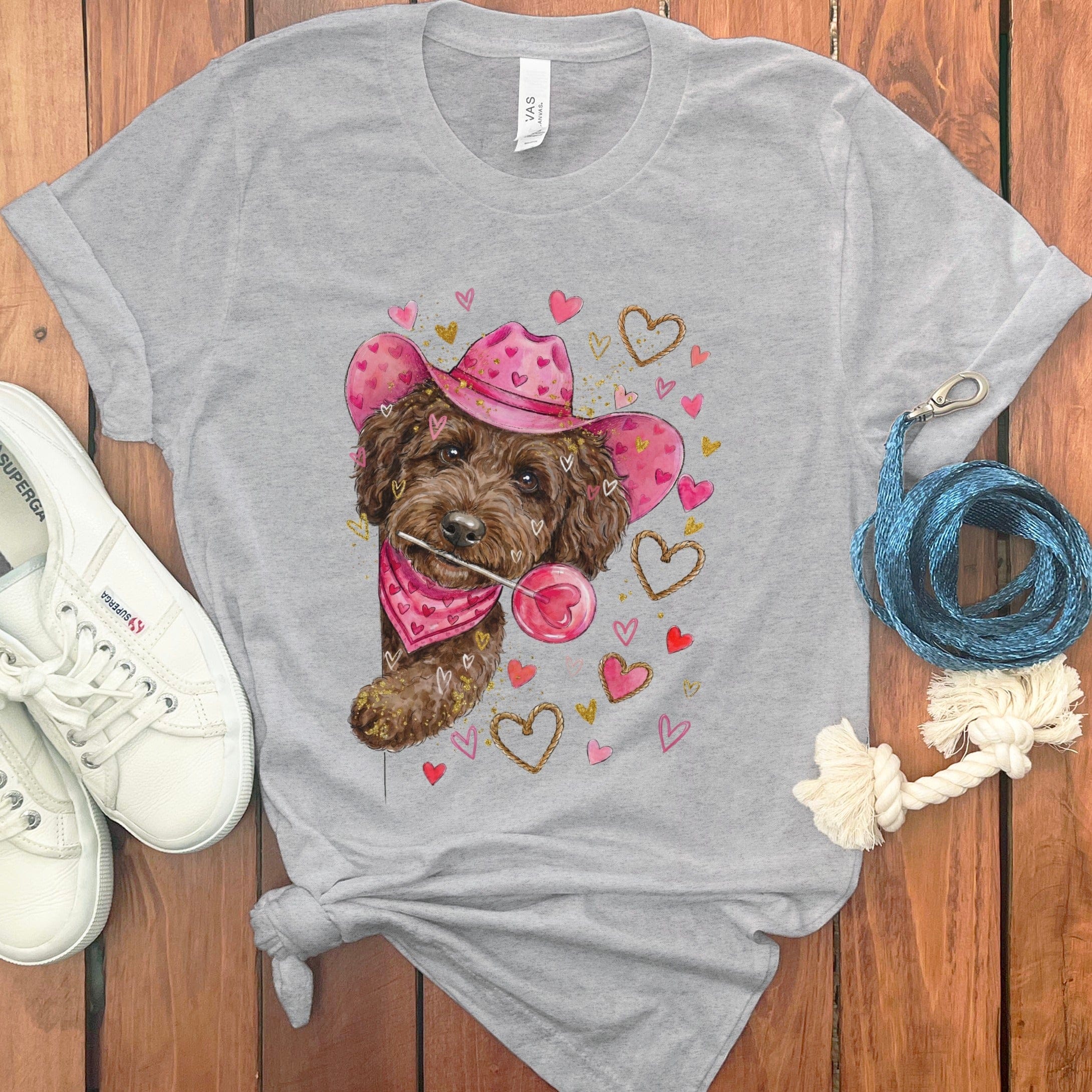 Chocolate Doodle Valentine Cowboy T-Shirt in Athletic Heather / S by Puppy Jo
